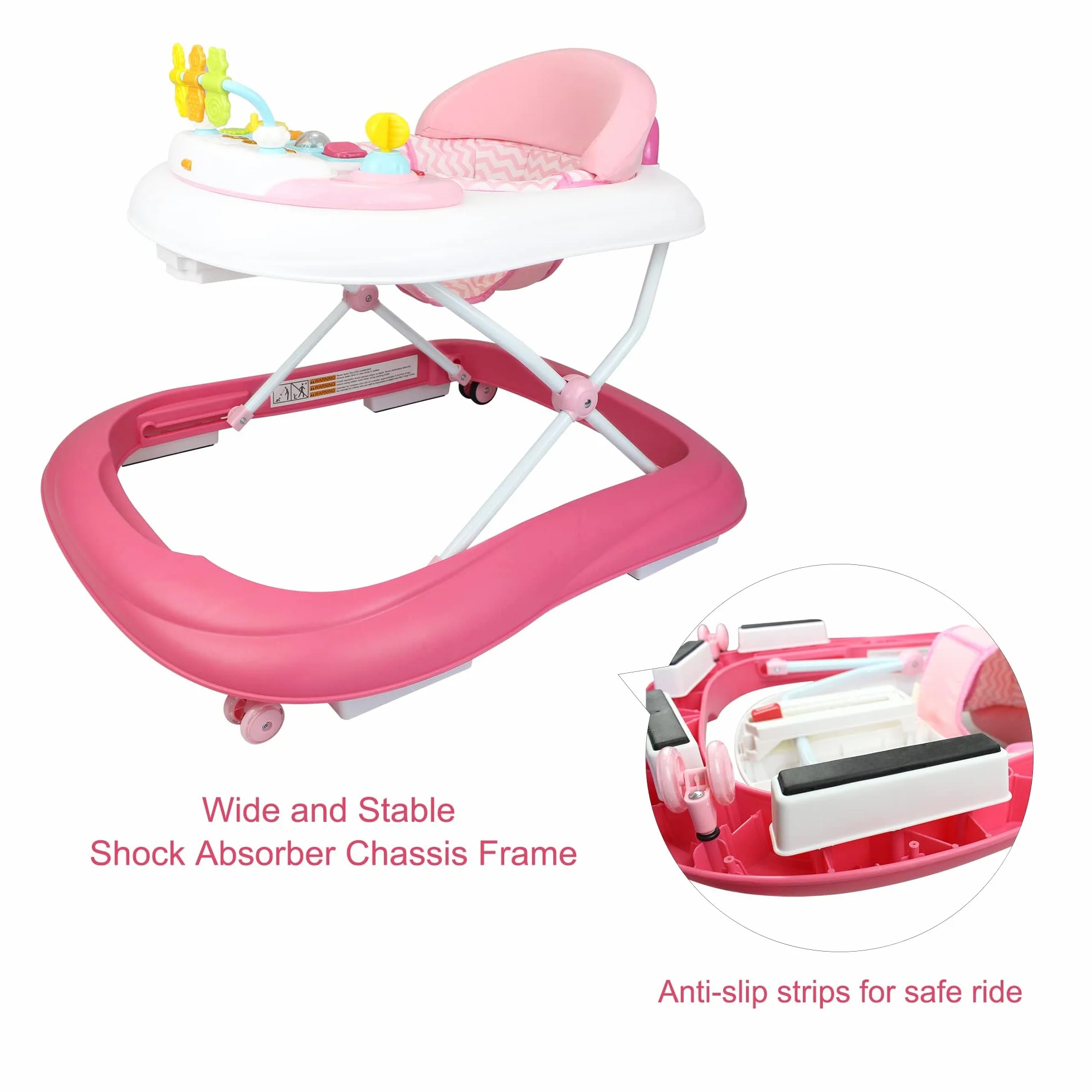 Leogreen Trotteur Bébé Évolutif Musical 2 en 1 Chaise et Trotteur Réglable Rose