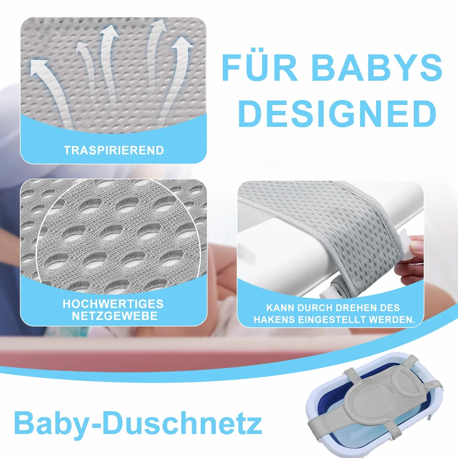 Antidérapant tapis de bain pour bébé Coussin de tête filet de bain 5 coins sécurité