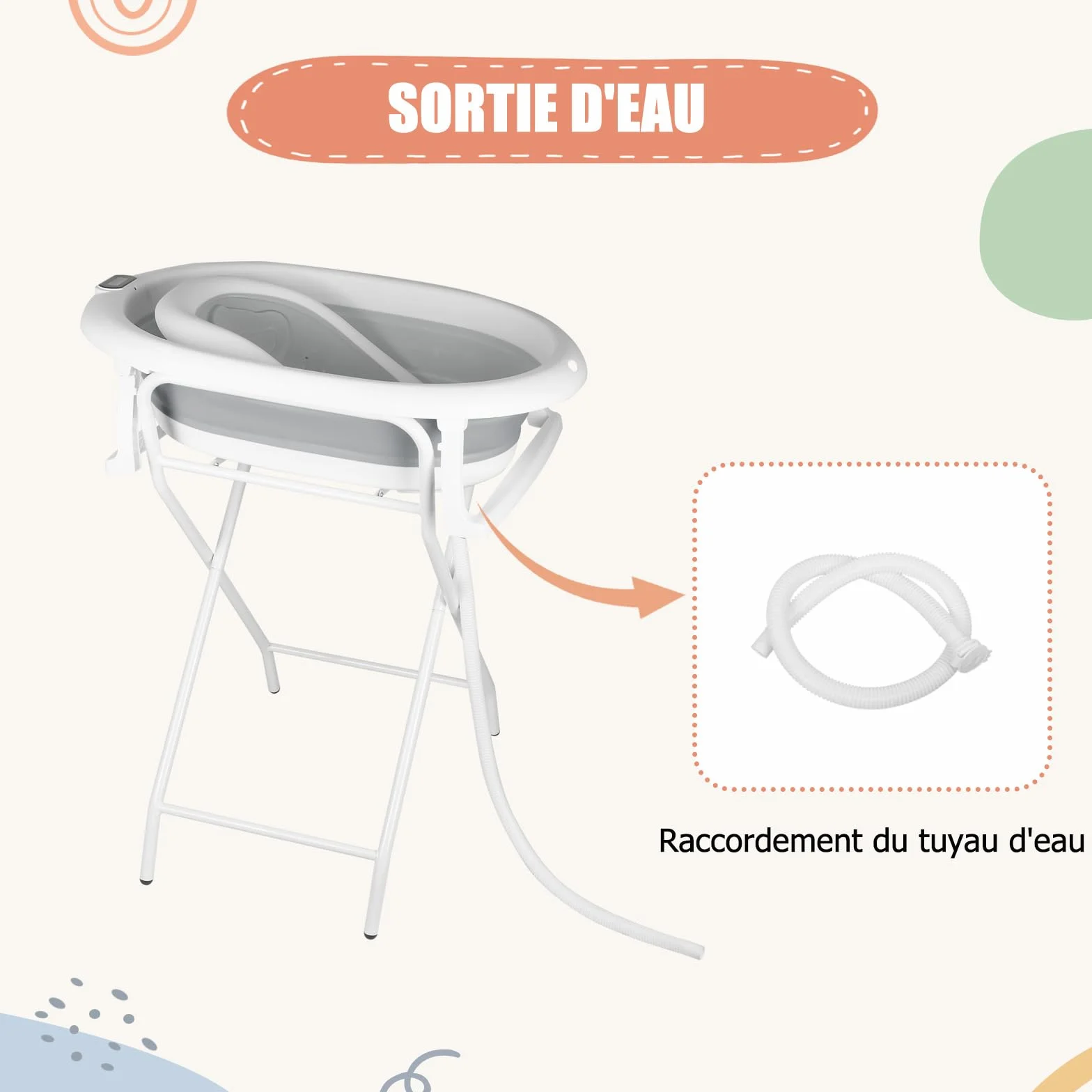 Baignoire Bébé Pliable Sur Pied XXL avec Support, Thermomètre 2.0, Siège et Kit de Drainage