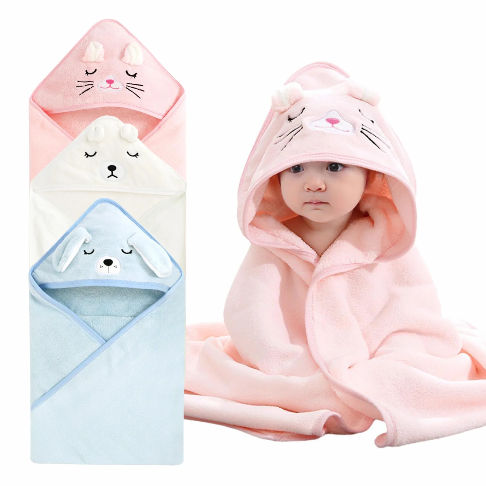 Serviette de Bain Bébé 3 Pièces 80x80cm Douce Absorption Forte Lavable Machine 0-5 Ans