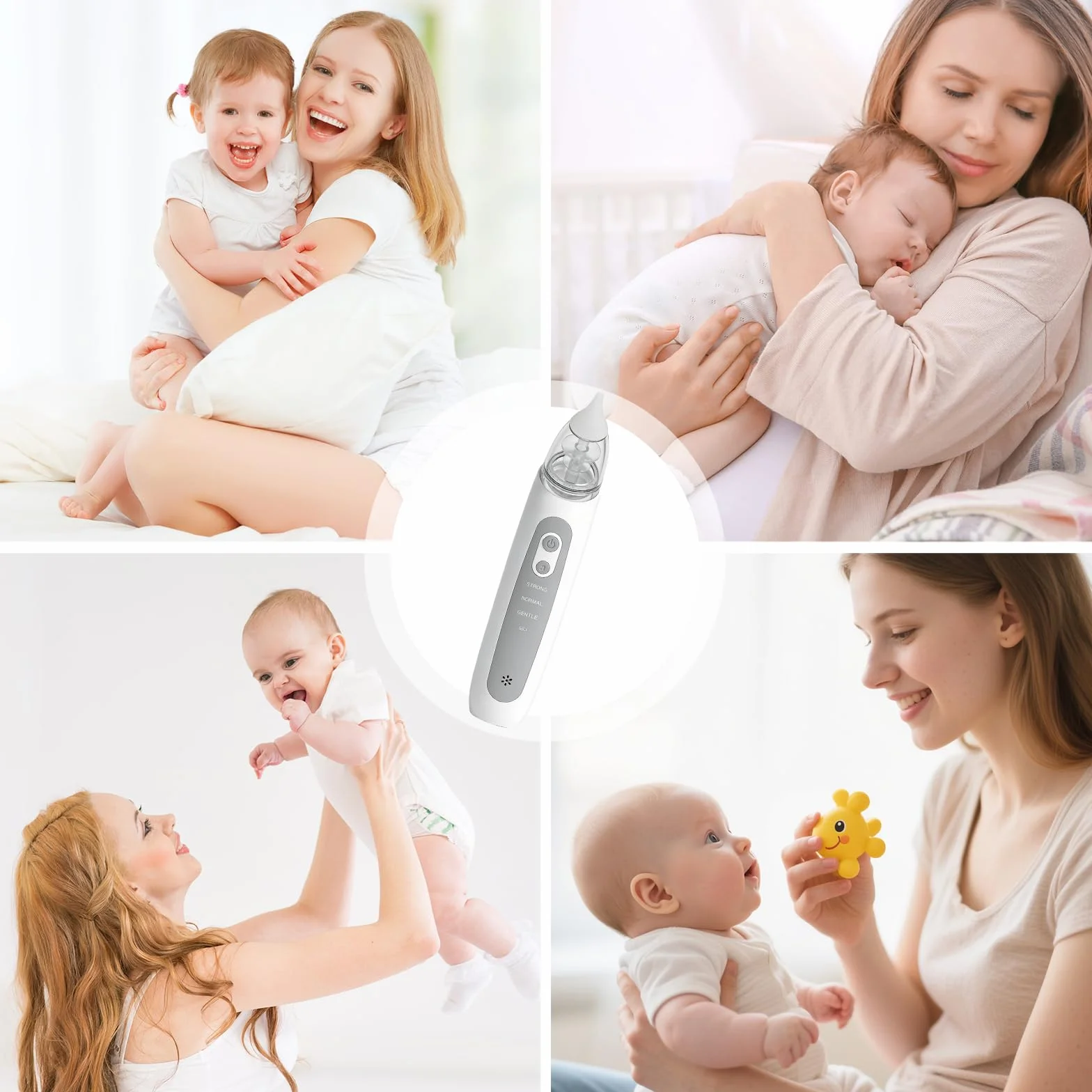 Aspirateur Nasal Bébé 3 embouts Silicone 3 Niveaux Aspiration USB Musique