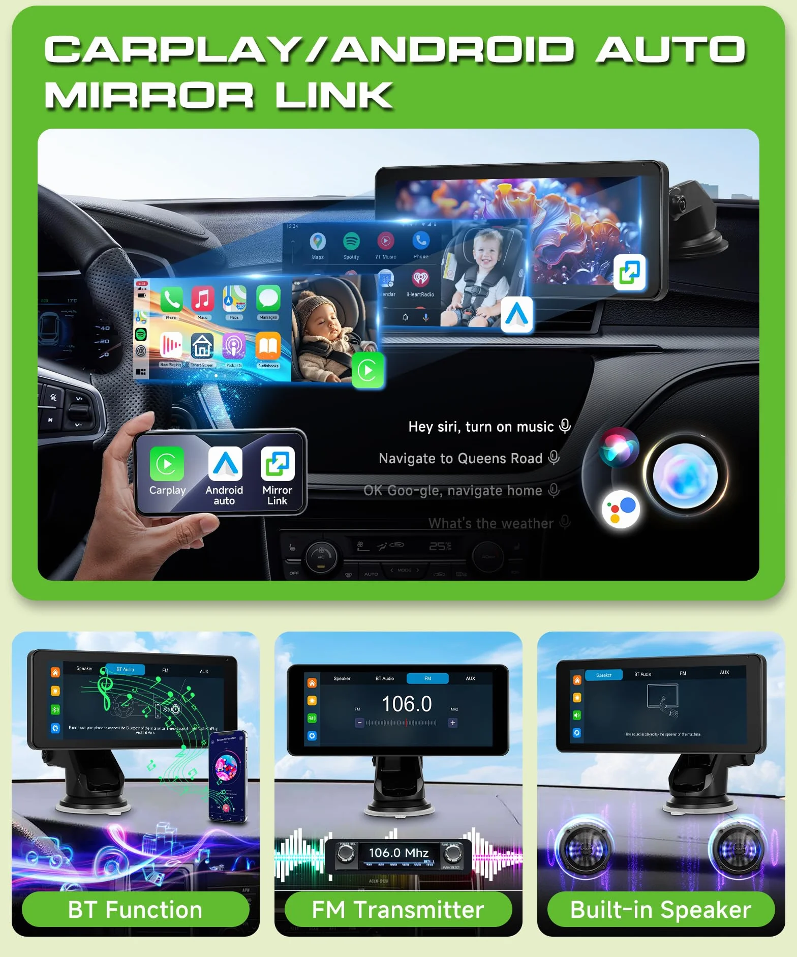 VECHTEL Camera Voiture bébé 2 enfants écran partagé 6,86 pouces HD 720P vision nocturne rotative 360° support ventouse