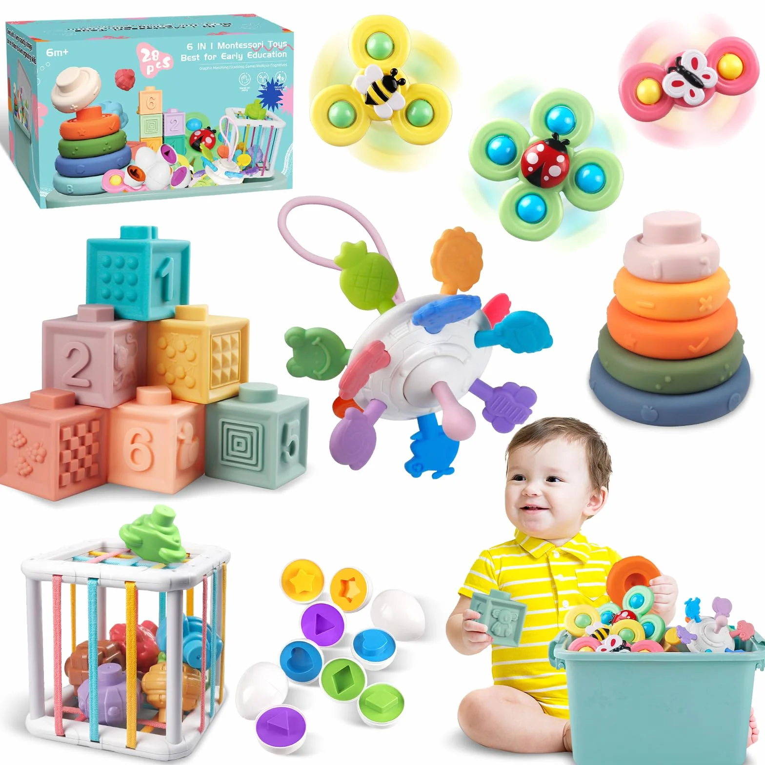 Weilim Cube d'Activité Montessori 6 en 1, Jouets Sensoriels pour Bébé 6-12 Mois