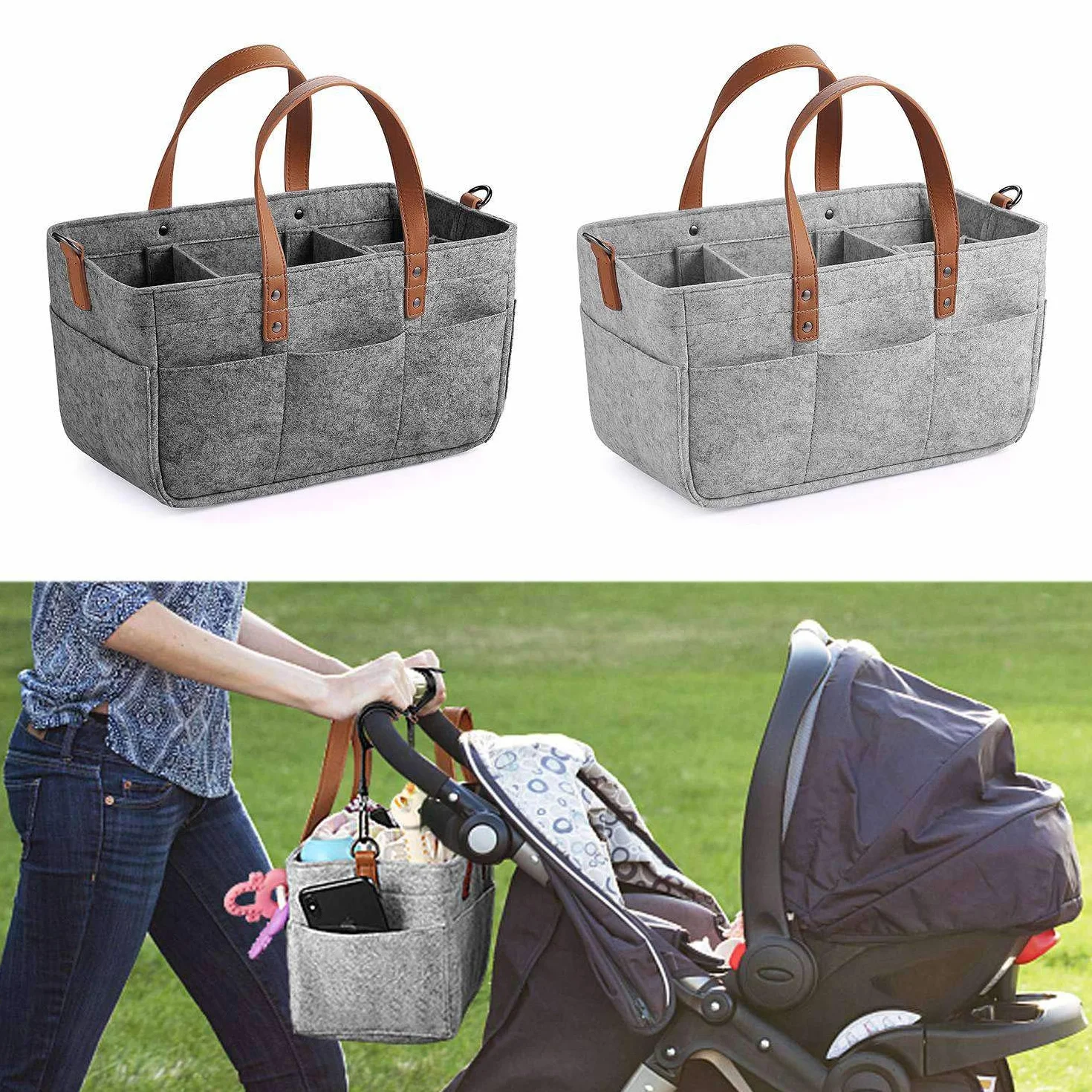 Organisateur De Couches Pour Bébé Support Portable Bac De Rangement Gris Foncé