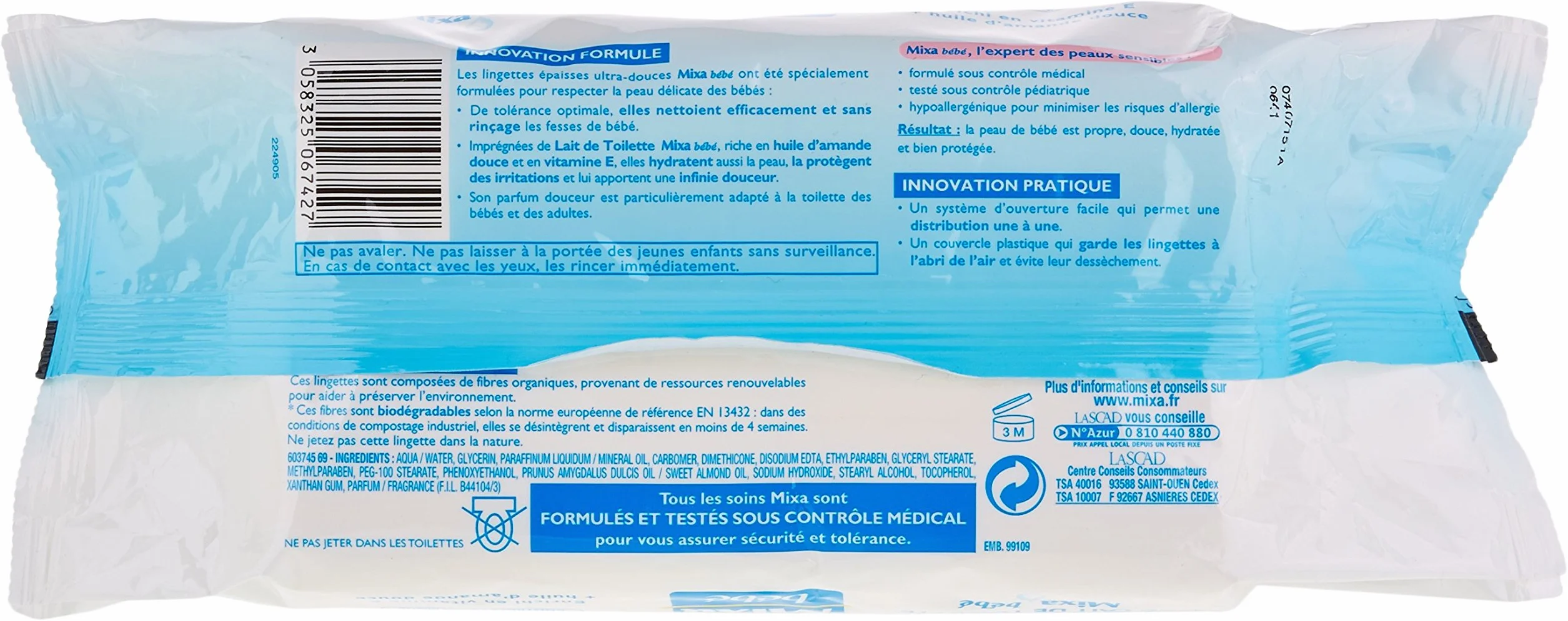 Mixa Bébé Lingettes au Lait 72 unités Lot de 6