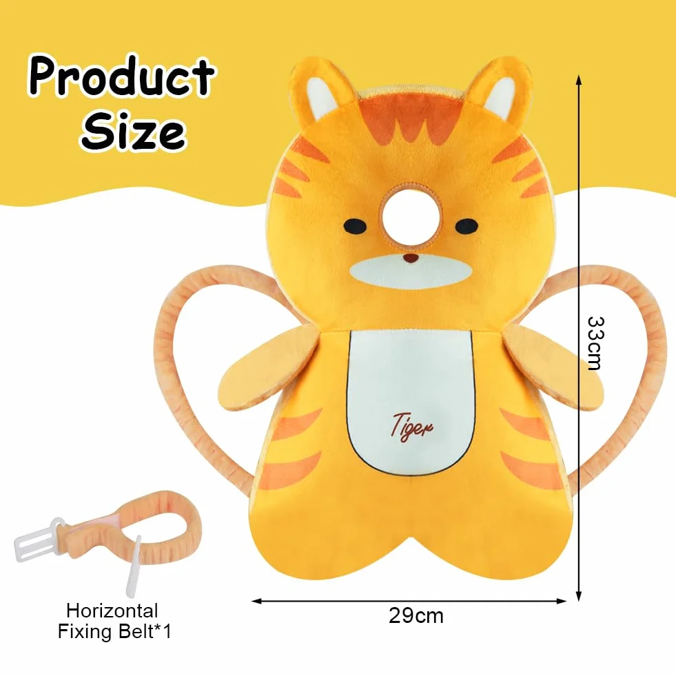 Vicloon Coussin de Protection de la Tête pour Bébé Réglable avec Genouillères, Harnais de Sécurité 4-24 Mois Tigre Orange