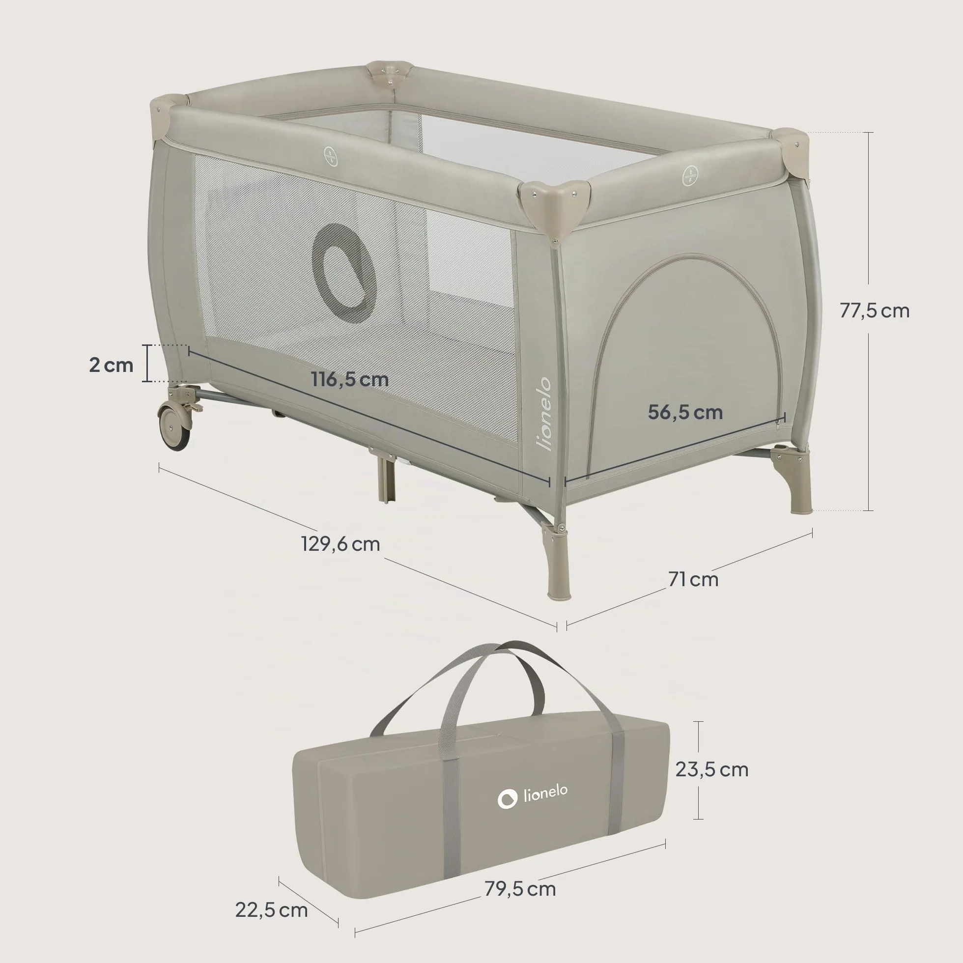 LIONELO Stefi lit bebe bebe LockGuard 15 kg entrée latérale pliage rapide sac de transport Beige