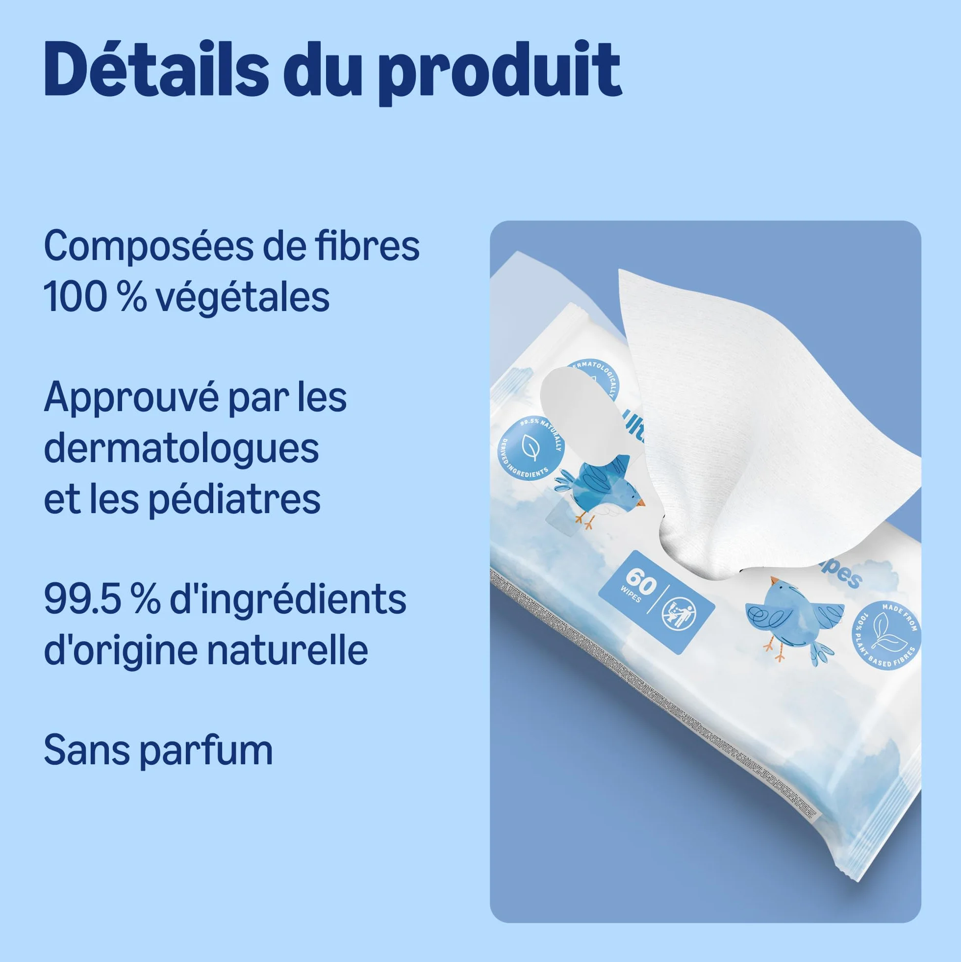 Lingettes bébé ultra-douces non parfumées, lot de 1080 lingettes, 18 paquets de 60