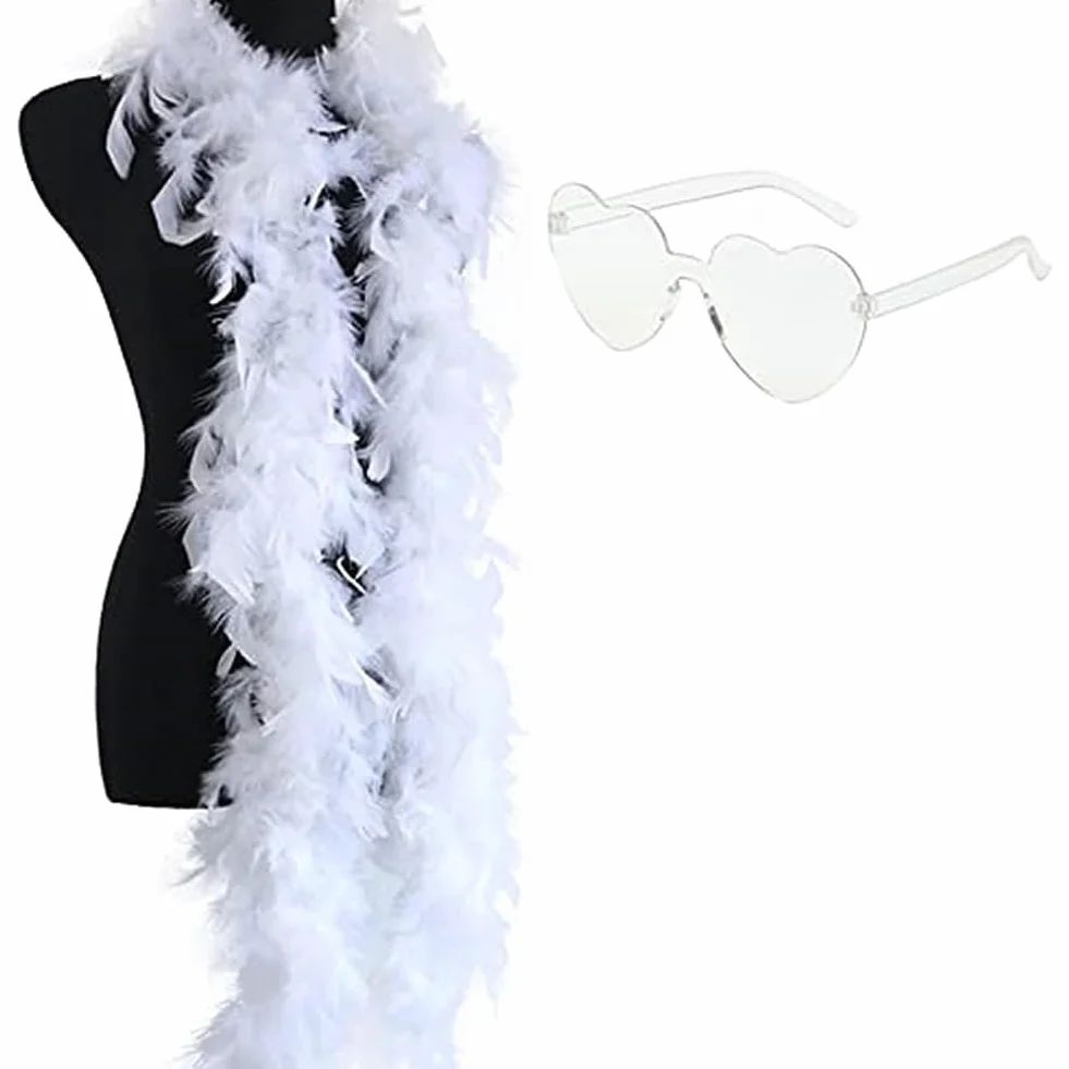 Boa Plume Rose pour Femme avec Lunettes Coeur Costume Halloween Fête