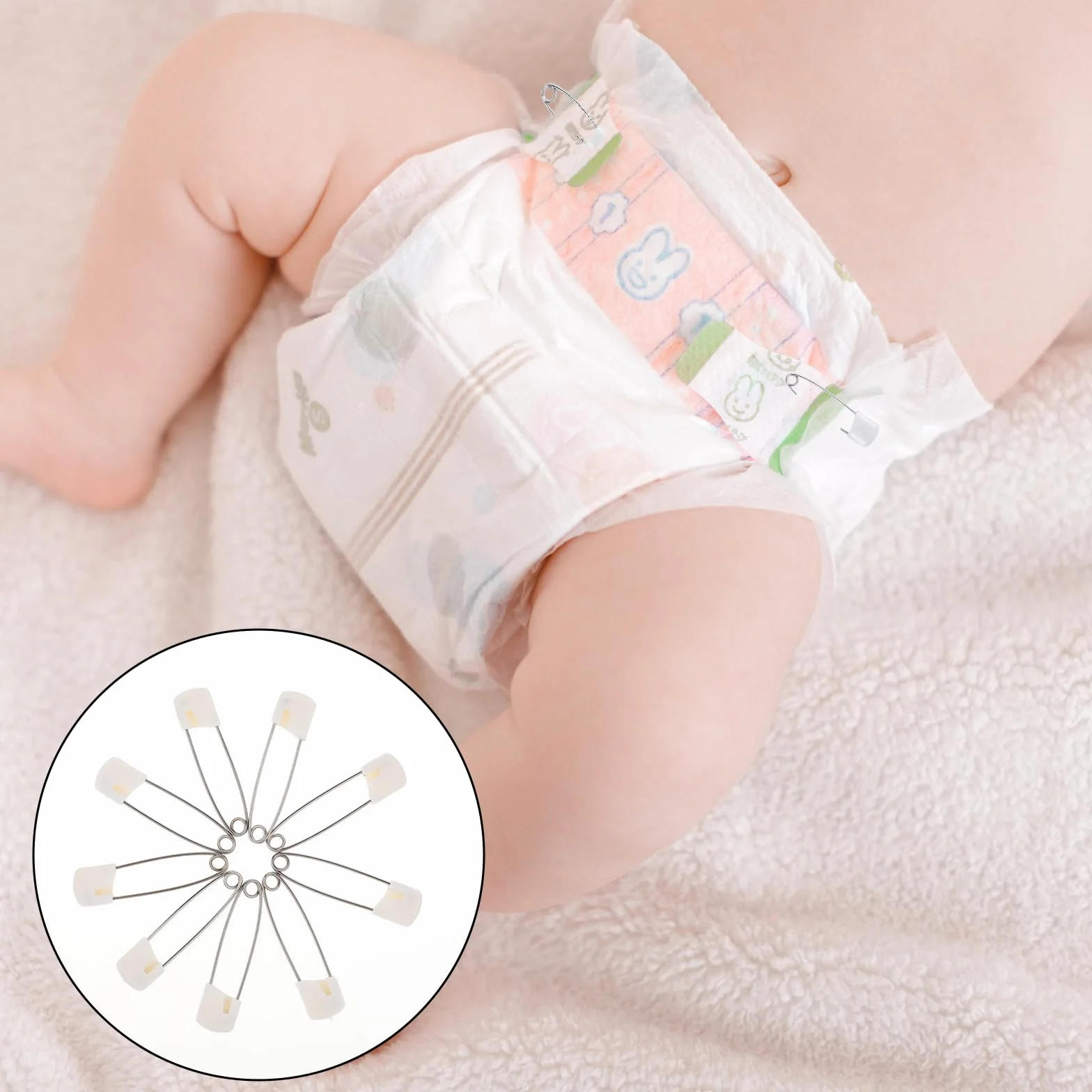 Giantree Lot de 50 épingles à couches 5,5 cm blanches fermeture à verrou sécurité couture