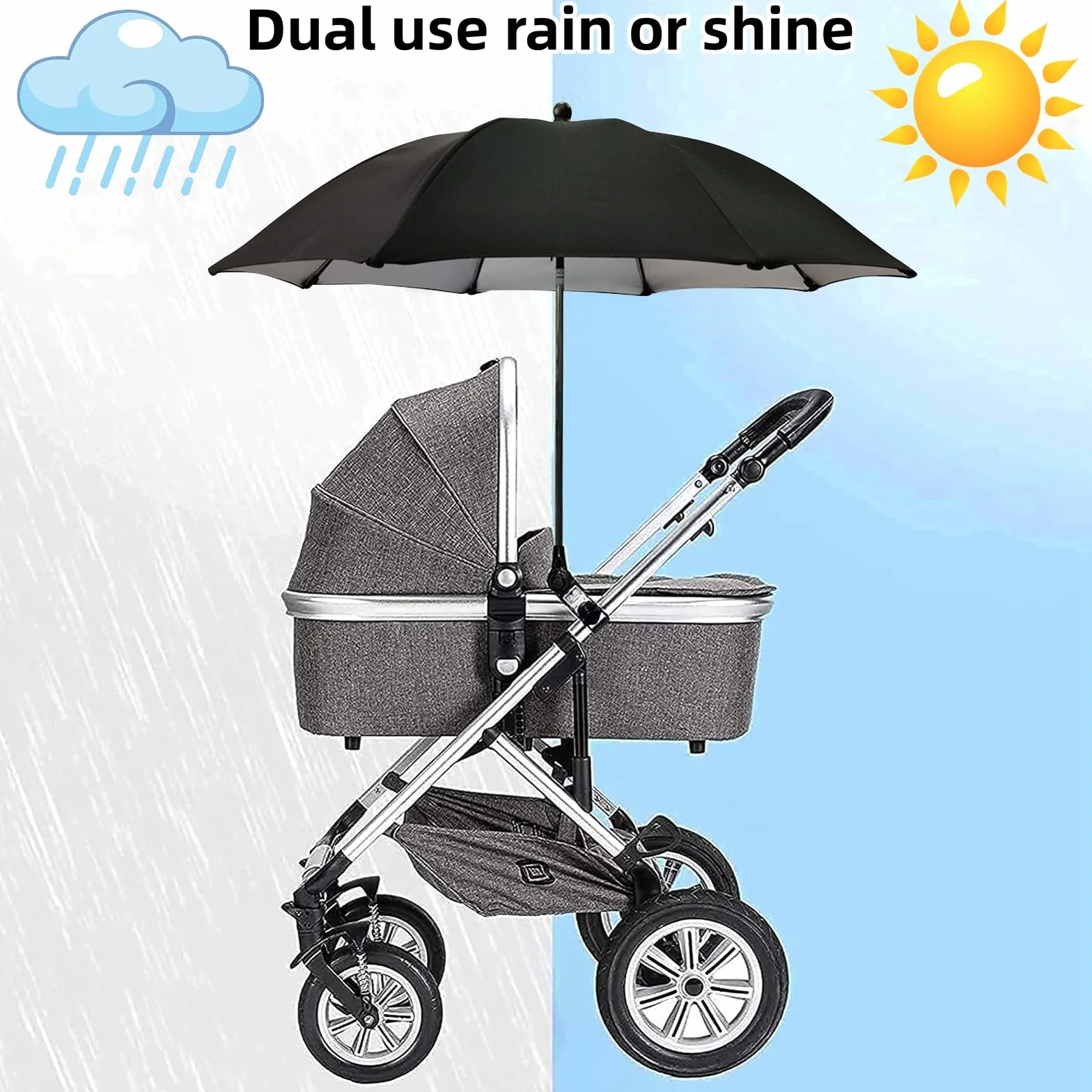 Parasol Poussette Universelle Anti UV 50+ Diamètre 73 cm Noir