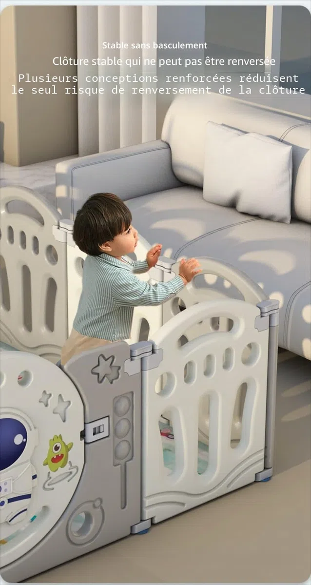 Parc bébé avec toboggan et panier de basket-ball, clôture de sécurité à 14+2 panneaux, matériau PE haute densité, dimensions intérieures 154 x 187 cm, design pliable avec tapis d'activités et balles à
