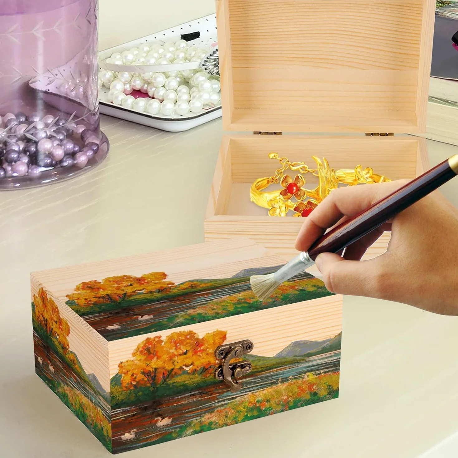 Boîte en bois avec couvercle 25 x 15 x 8 cm - Boîte à souvenirs pour bébé - Boîte à bijoux polyvalente