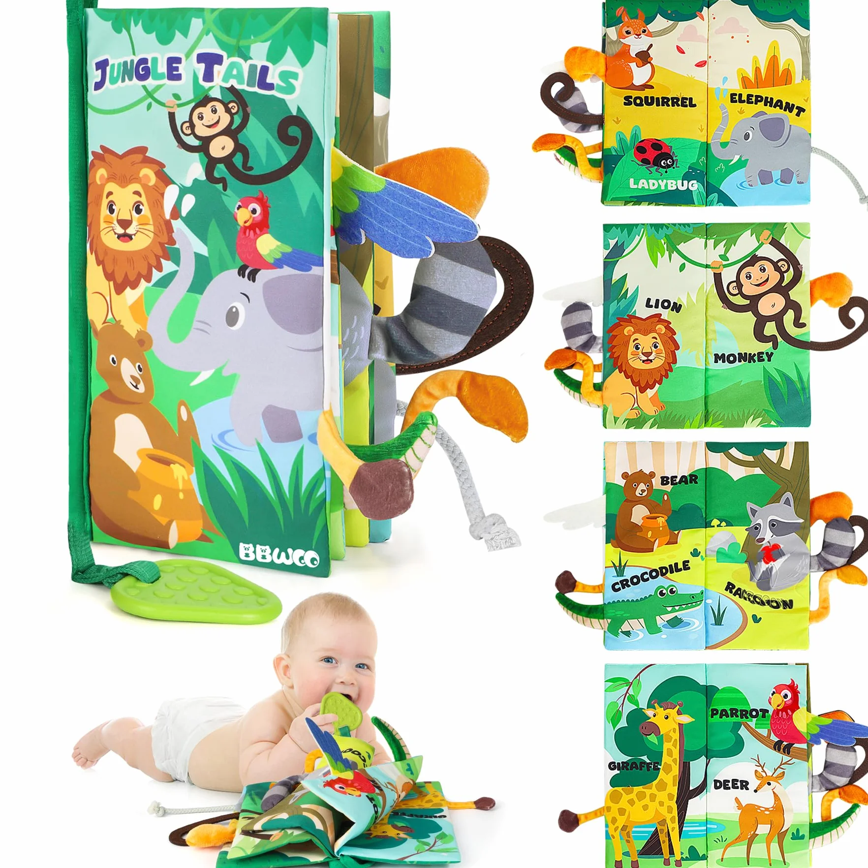 Livre bébé 0-12 Mois en Tissu Montessori Animaux 3D avec Anneau Dentition, Jouet d'éveil sensoriel Tummy Time Lavable