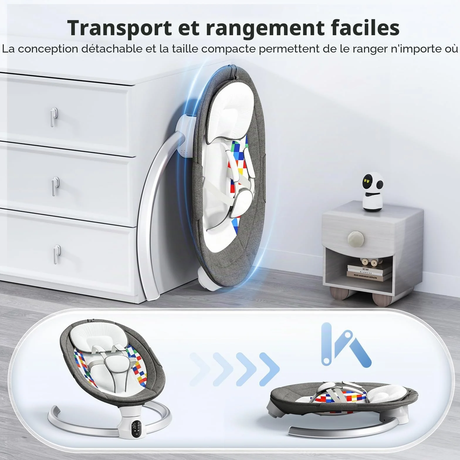 Balancelle Bébé Électrique Transat avec APP et Télécommande, Harnais 5 Points, 3 Minuteries, 5 Vitesses, 10 Mélodies, 0-9 Mois