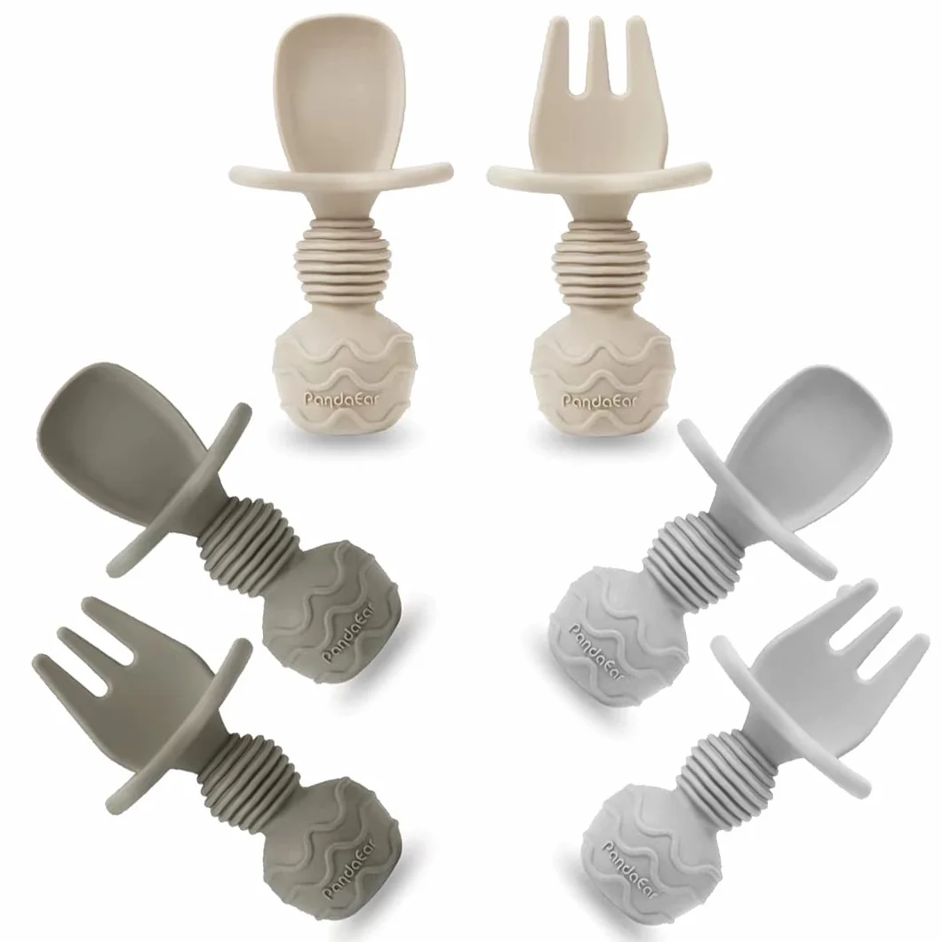 PandaEar Lot de 6 Cuillères et fourchettes en silicone pour bébé 3 mois