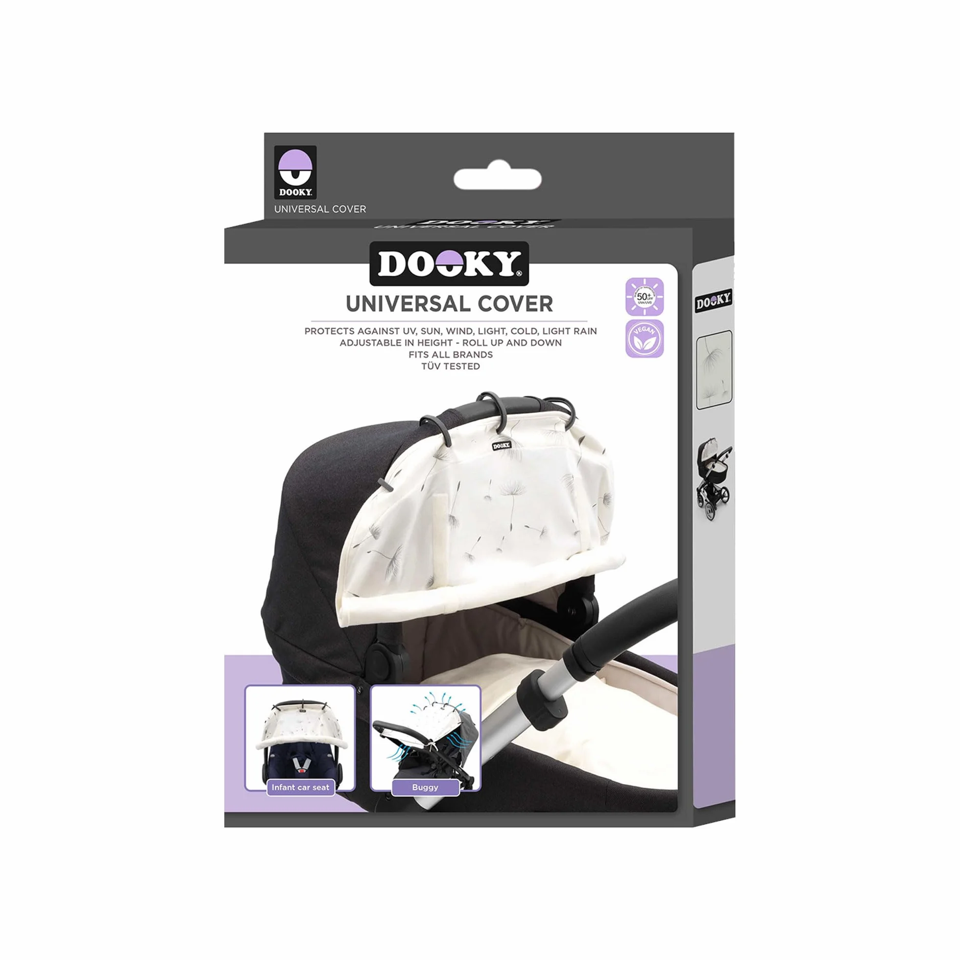 Dooky Universal Cover Dandelion Protection solaire sièges auto UV SPF 40+ TÜV blanc