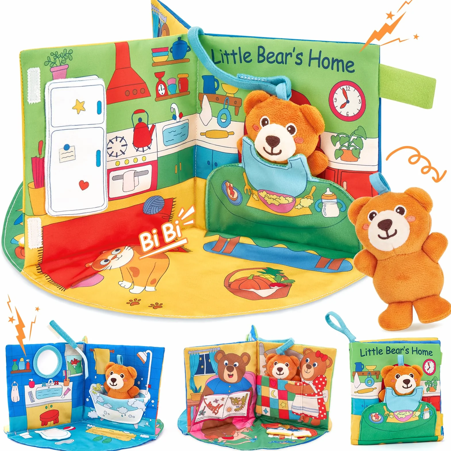 Livre Tissu Bebe Eveil 1 an - Livres activite sensoriel tactiles Bebes, Jouets Tissu Temps sur Ventre 6-18 Mois, Cadeau garcon Fille Enfant
