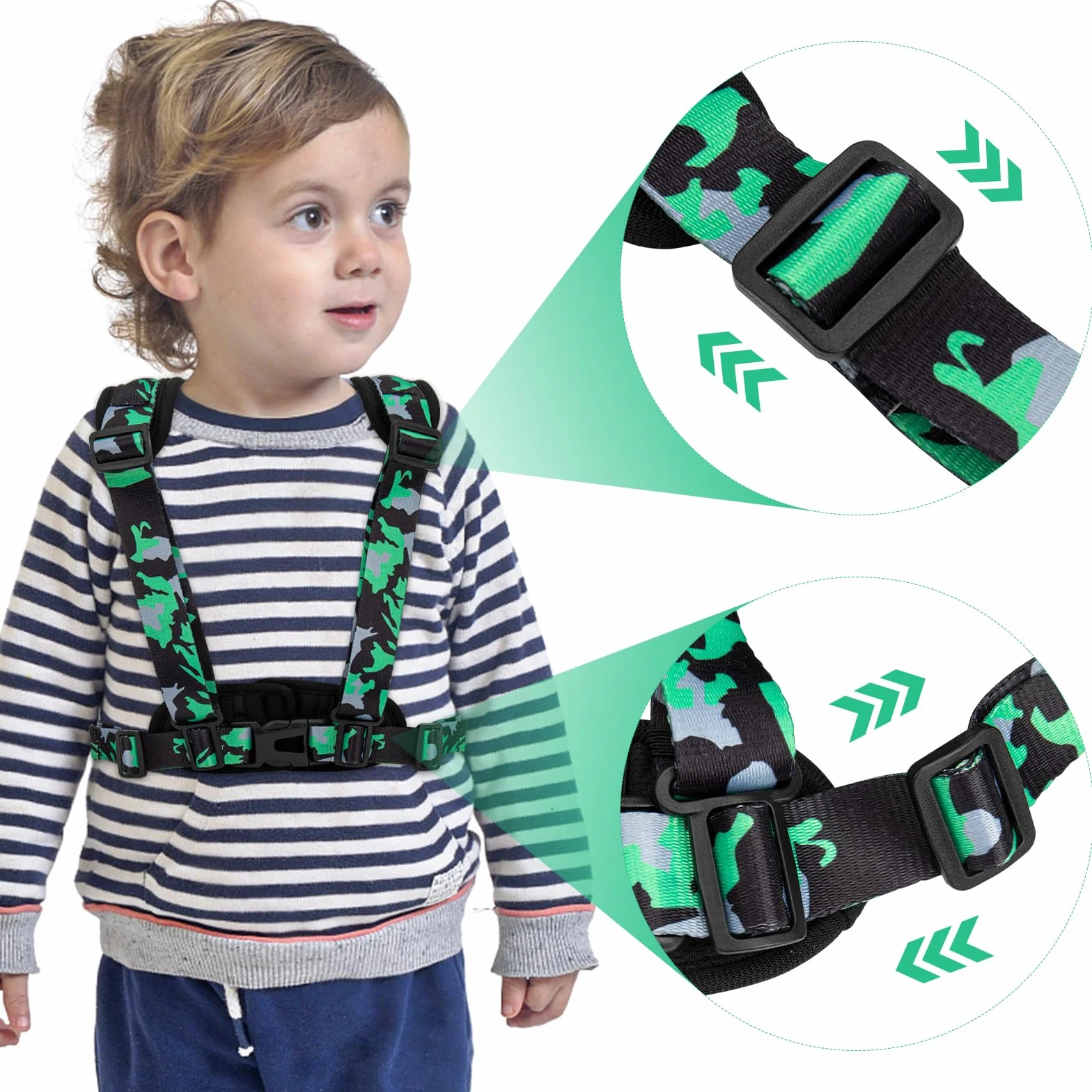TAOPE Harnais de Marche et Rênes de Sécurité Enfant, Anti perdu Réglable pour Enfants - Vert