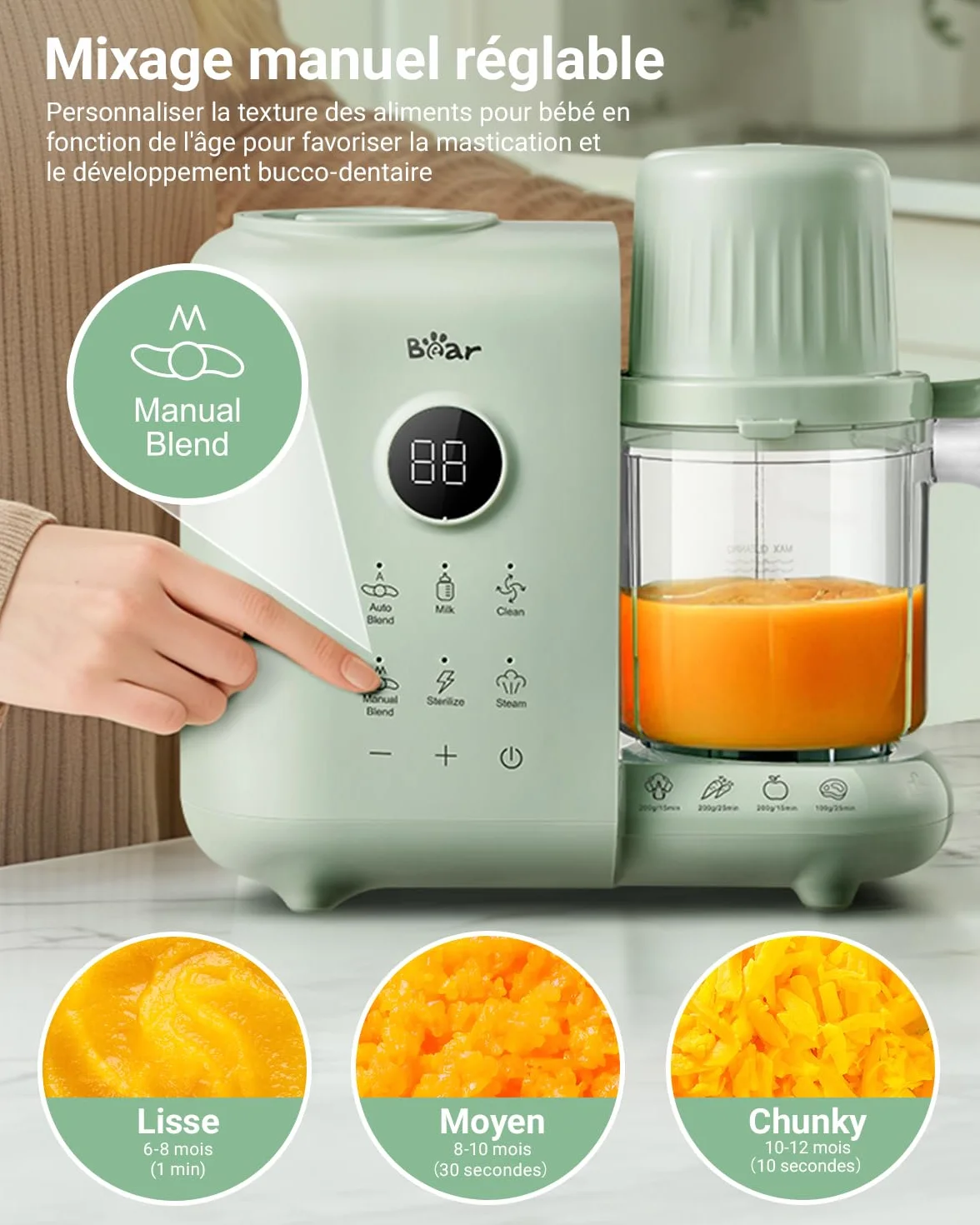 Robot Cuiseur Mixeur Bébé 500ml Panier Vapeur Multifonctions Automatique Sans BPA
