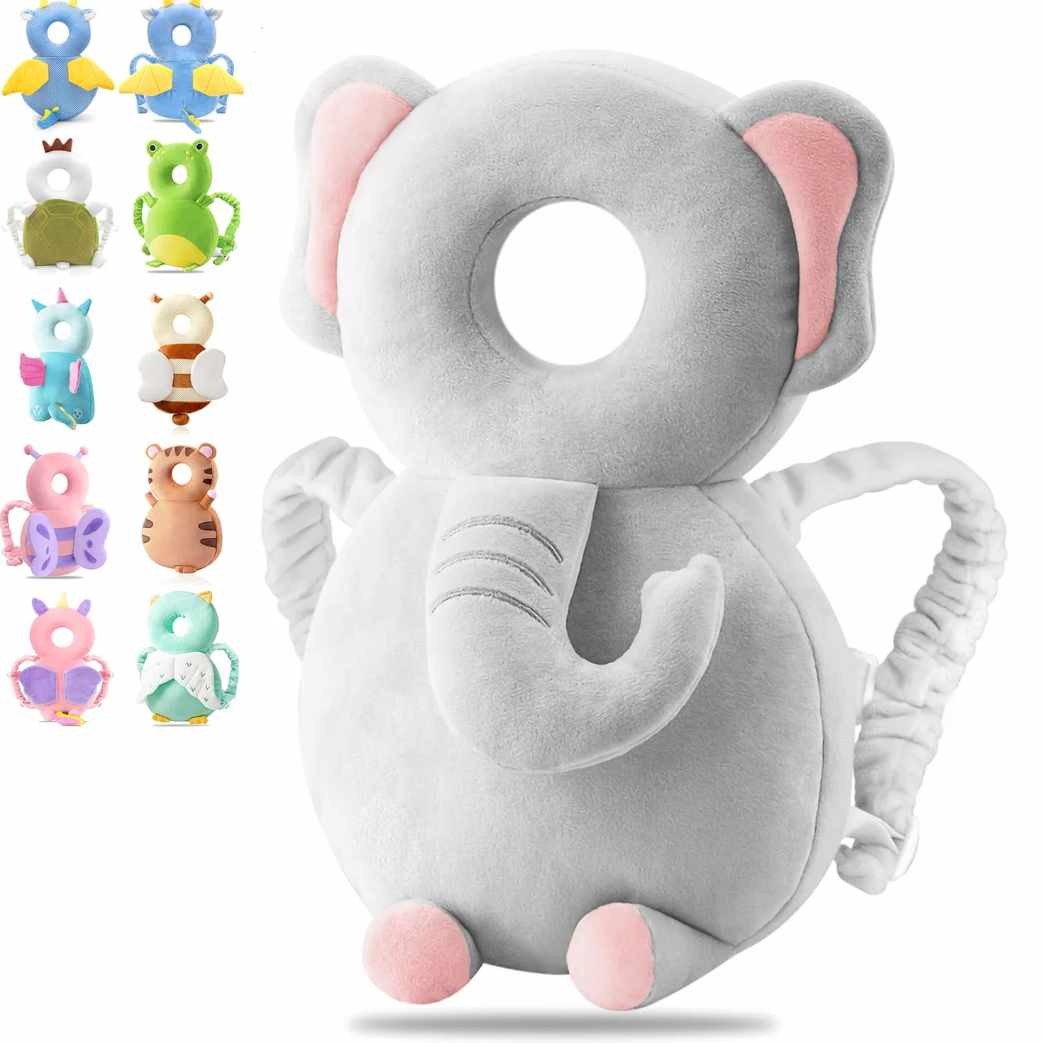 Coussinets de Protection de la Tête pour Bébé, Doux Respirant Réglable, Éléphant, 4-24 Mois