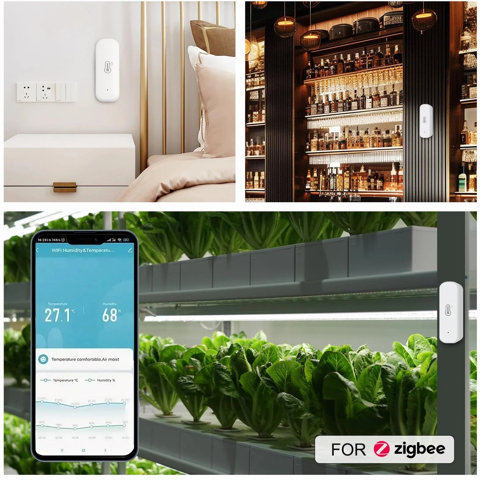Capteurs Hygromètre Thermomètre Zigbee, Détecteur Intelligent Température Humidité Intérieur Sans Fil avec Alarme Application