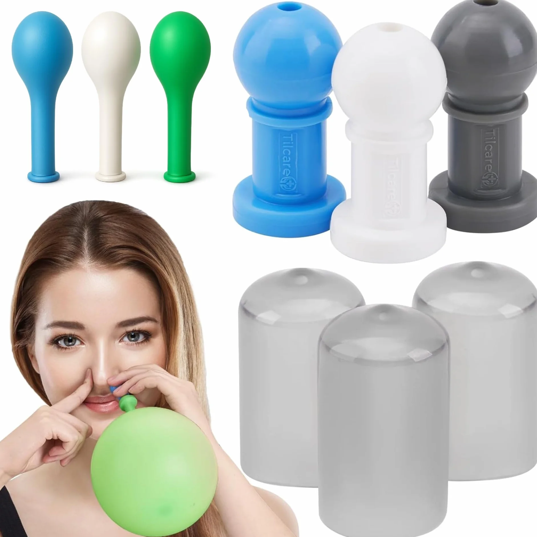 Déboucheur d'oreille d'Eustache pour Otite Séreuse et Infection Oreille Moyenne Adultes Enfants - 3 Embouts Nasaux, 3 Couvercles, 10 Ballons