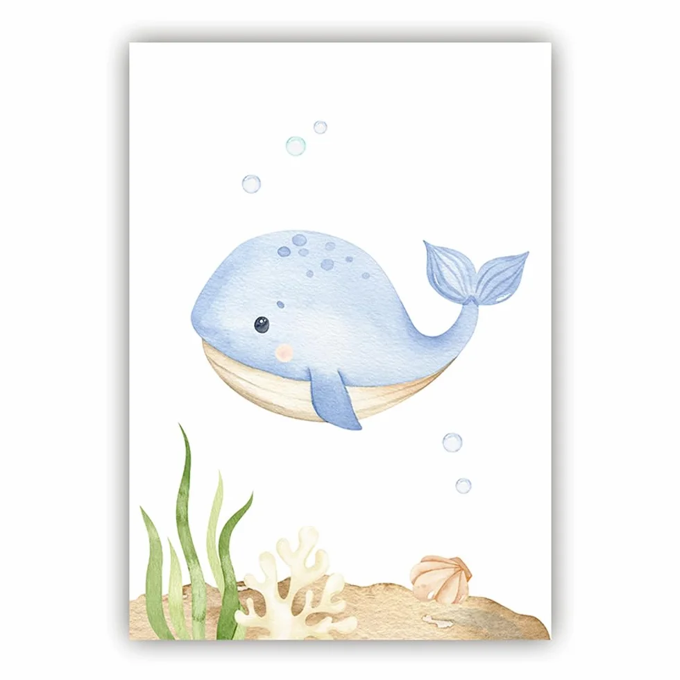 Plakat Zwierzęta Morskie dla Dzieci 21x30 cm Dekoracja Ściany
