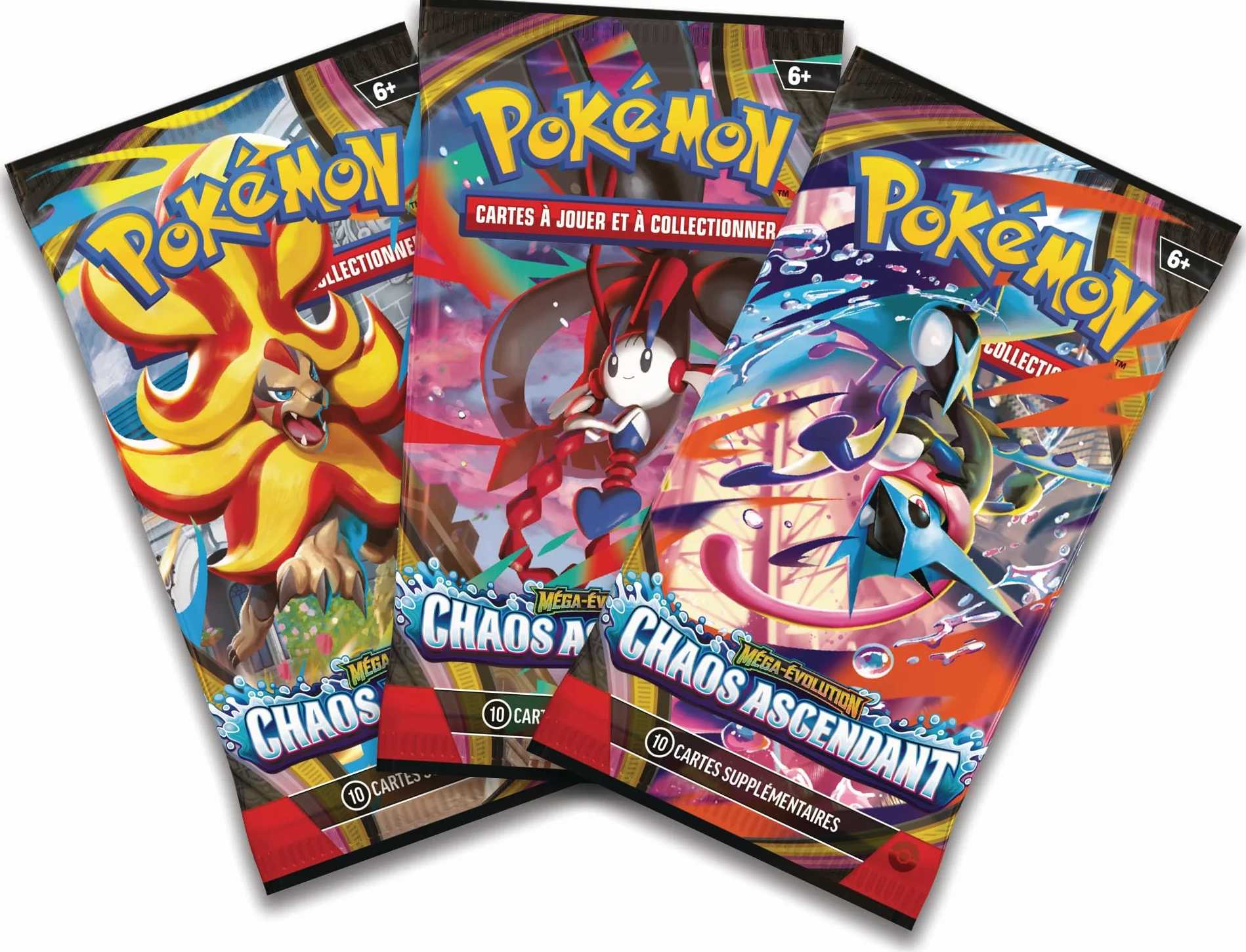 Pokémon Blister Trois boosters Méga-Évolution Chaos Ascendant Carte Promo Brillante