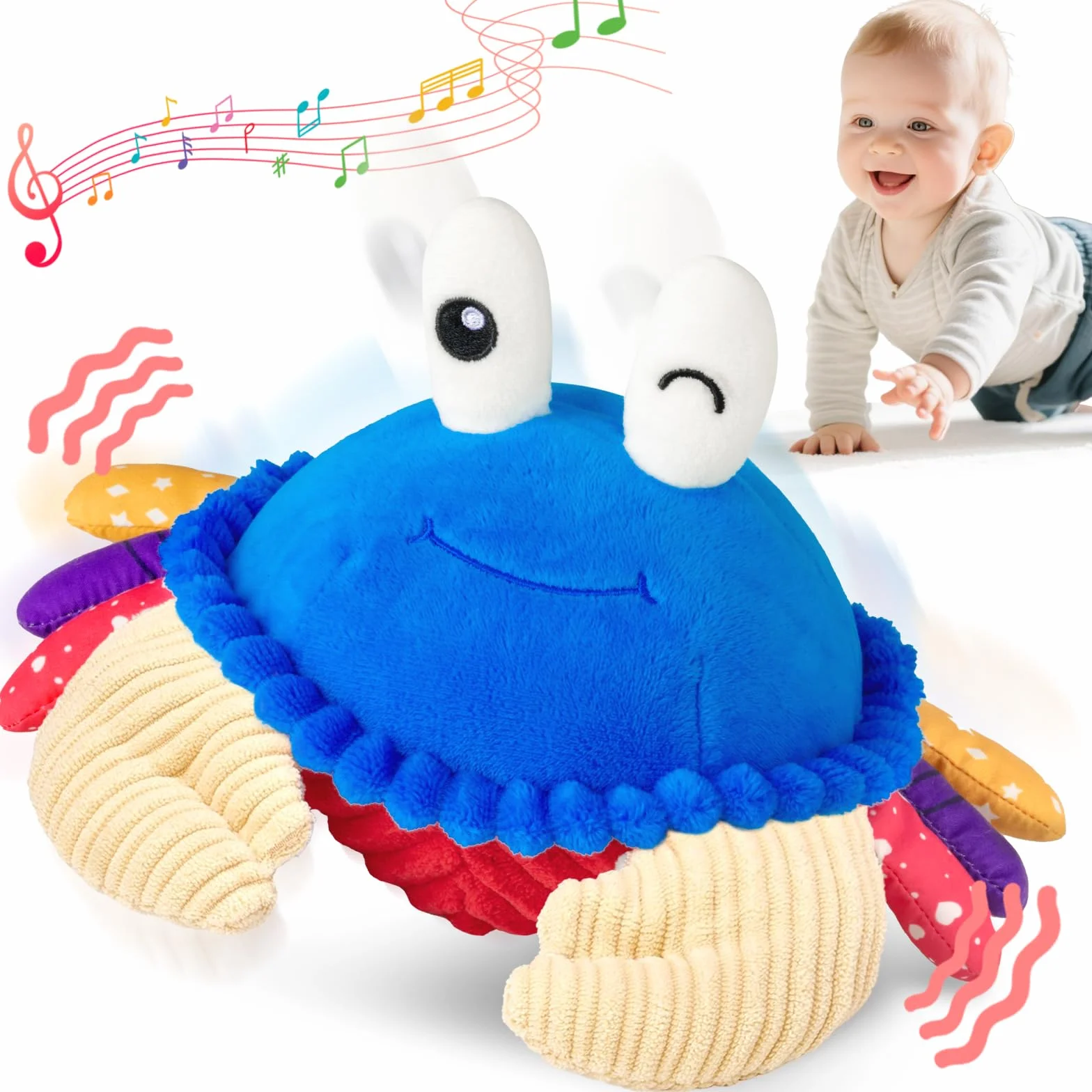 SAIMAND Jouet Bébé 6-18 Mois Peluche Crabe Musicale Interactive avec Enregistrement Jeu Sensoriel Cadeau Garçon Fille 1 2 3 Ans Bleu