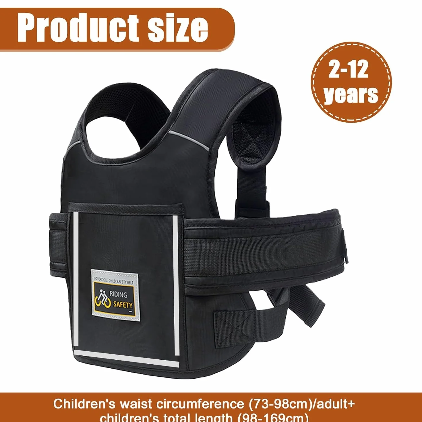 Ceinture de Sécurité Moto Enfant Réglable Harnais avec Bandes Réfléchissantes pour Voiture Électrique Bébé 2-12 Ans