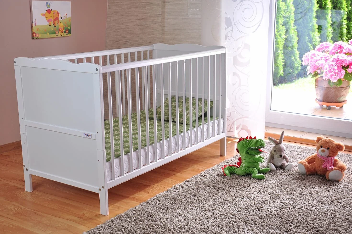 Marsell Lit bébé avec Matelas en Mousse Aloe Vera Rails de Protection Réglables Blanc Transformable en lit Enfant