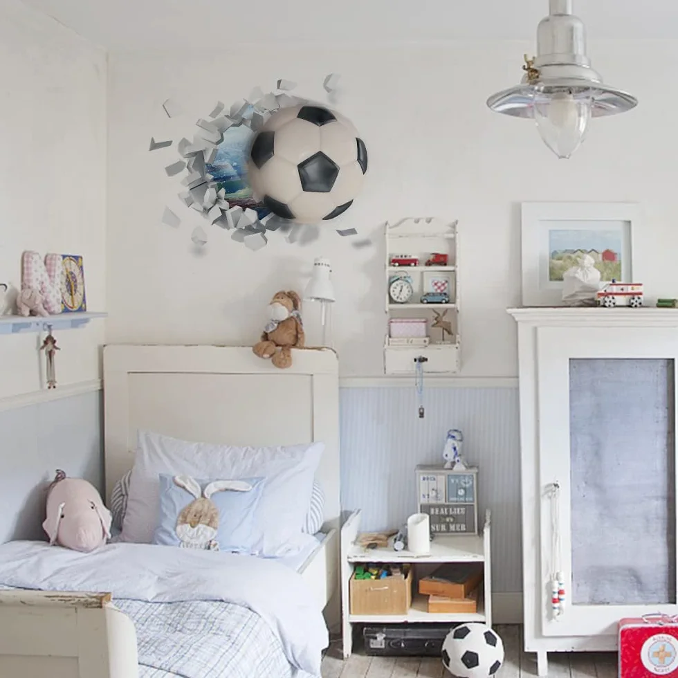 Autocollant Mural Football 3D YunBey pour Chambre Garçon Décoration Vinyle