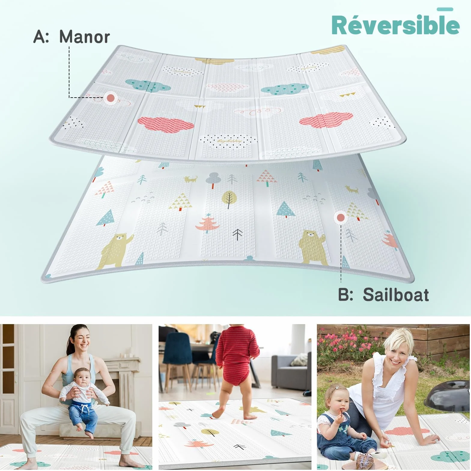 Parc bébé 150 x 150 cm avec tapis, fermeture éclair, 4 anneaux de traction, aire de jeu sécurisée intérieur extérieur