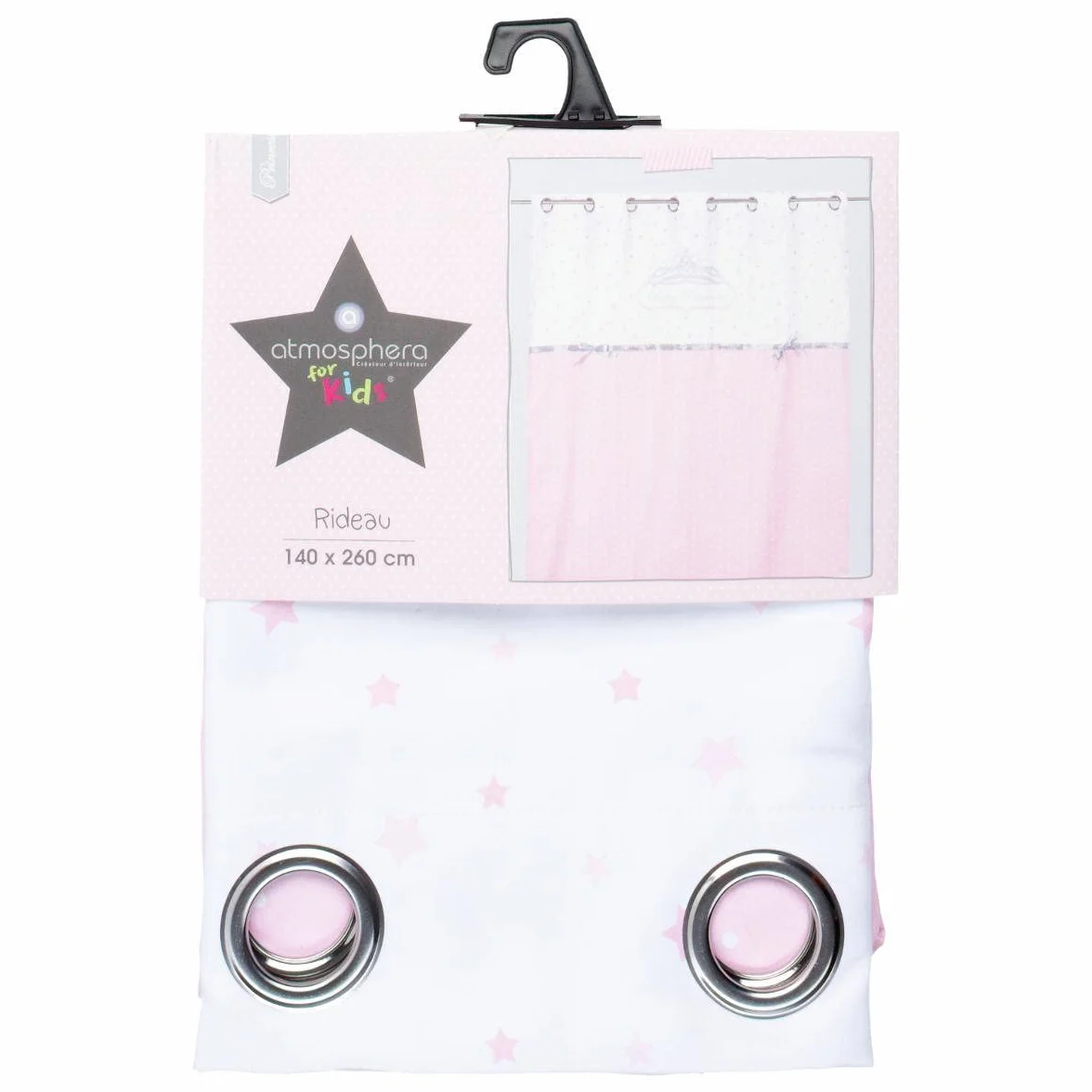 Atmosphera Rideau Enfant Princesse Ruban Rose et Blanc 140x260 cm
