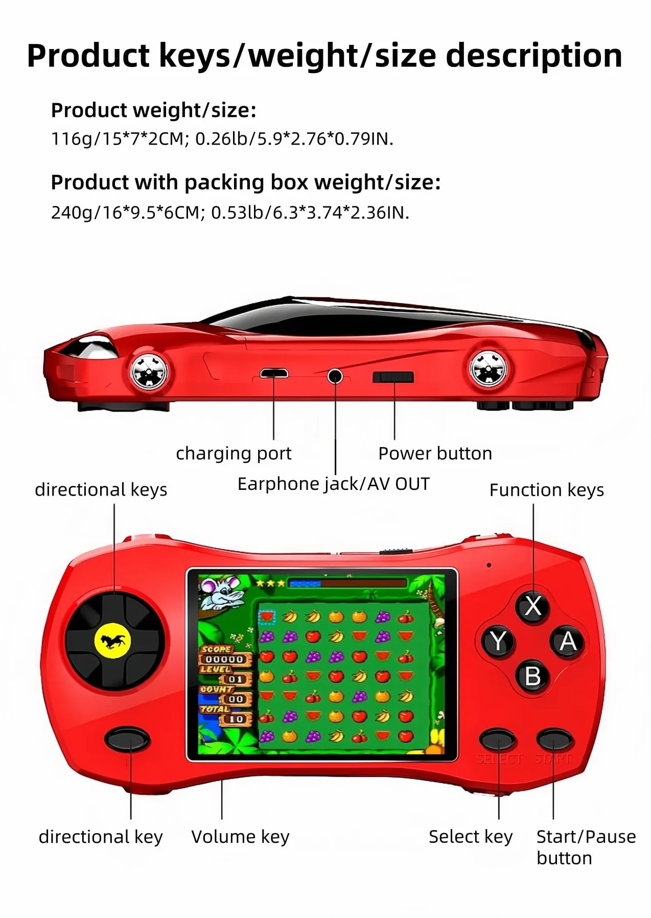 JXD 3.0" Console de Jeu Vidéo Portable 64 Bits 250 Jeux Préinstallés Connectable à la Télévision