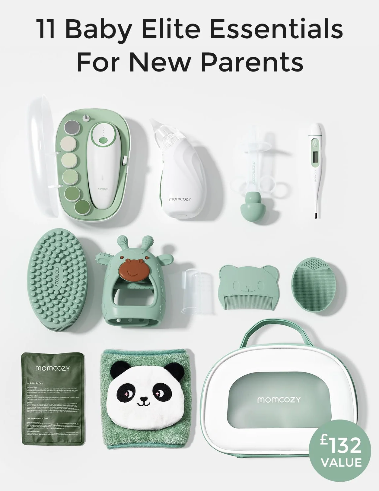 Momcozy Elite Baby Kit, Cadeau de Qualité Supérieure pour Toilettage, Santé et Nettoyage de Bébé, Idéal pour Baby Shower, Inclut Lime à Ongles et Aspirateur Nasal Électrique
