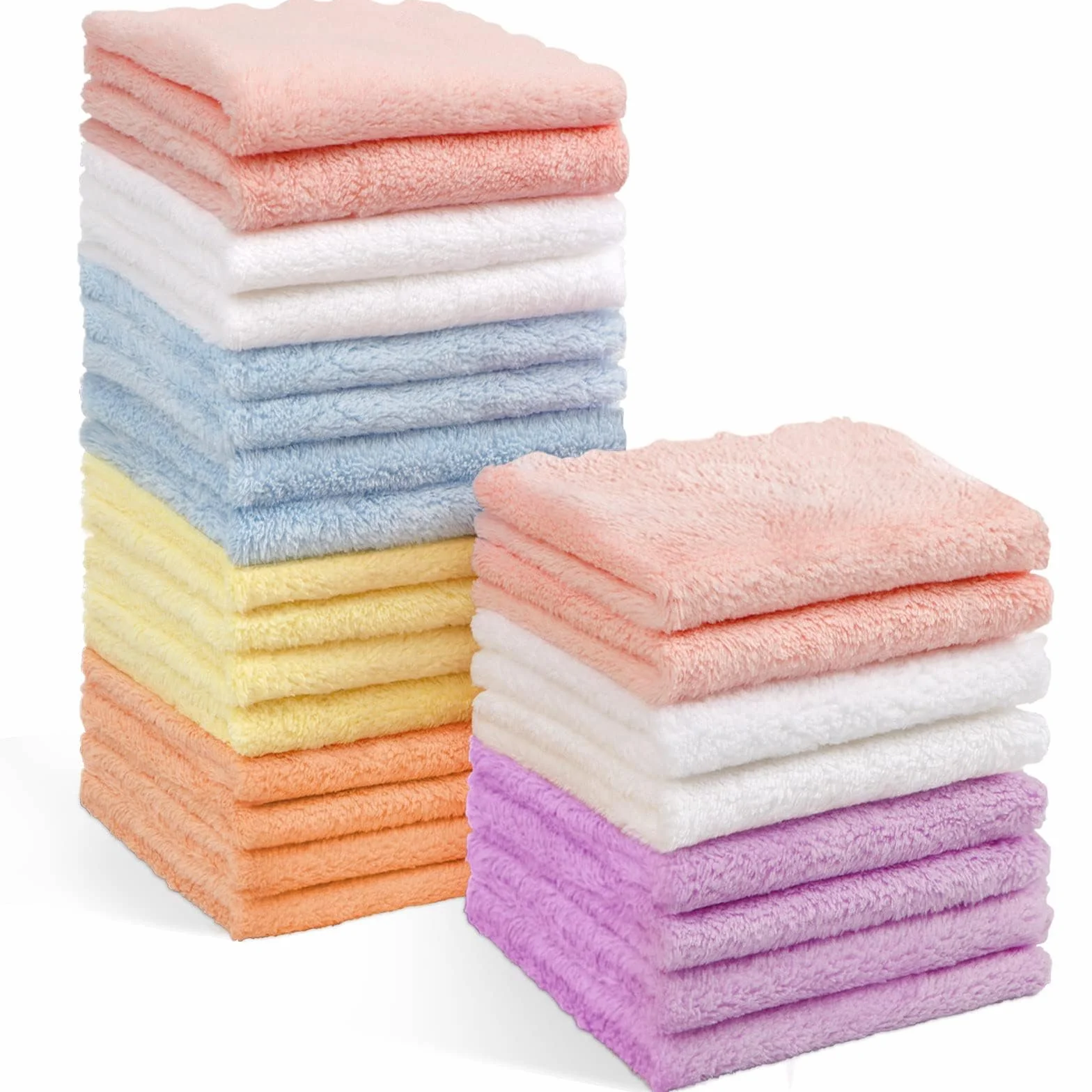 Orighty Lot de 24 débarbouillettes pour bébé en microfibre corail douces absorbantes