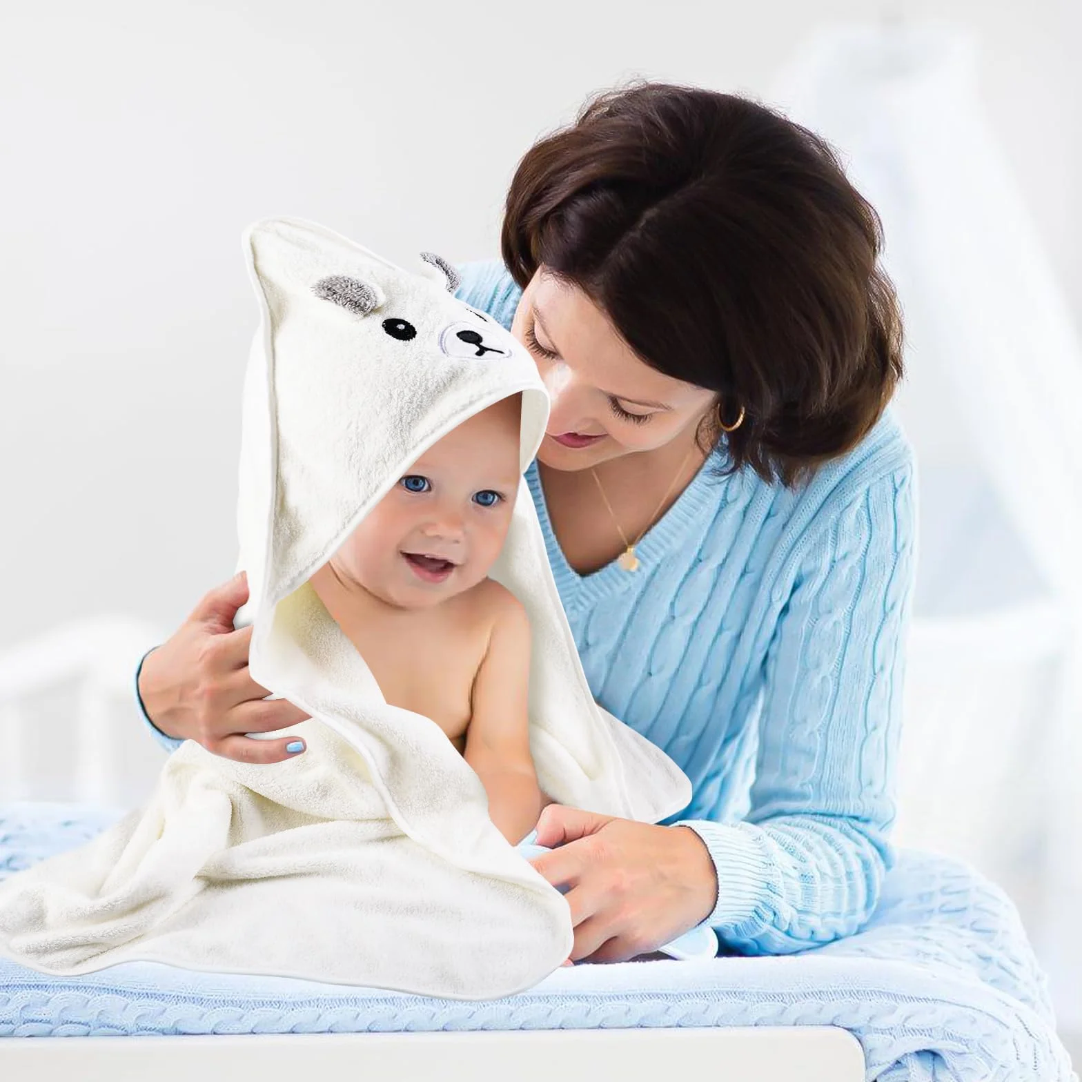 Cape de Bain Bébé 3 Pièces Sortie de Bain Serviette 80x80 cm Coton Poncho Doux Absorption Forte Fille Garçon