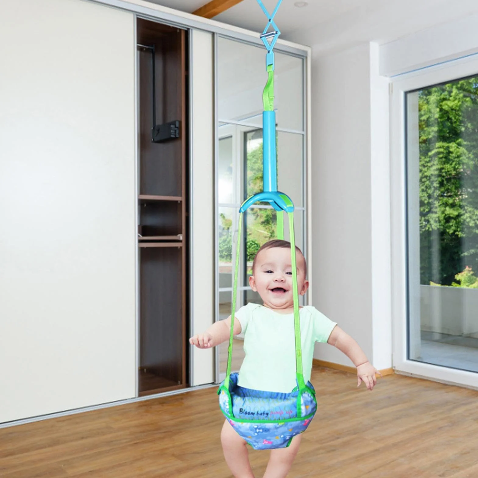 Siège Sauteur Suspendu pour Bébé Porte Cavalier Portatif avec Sangle Réglable 18KG