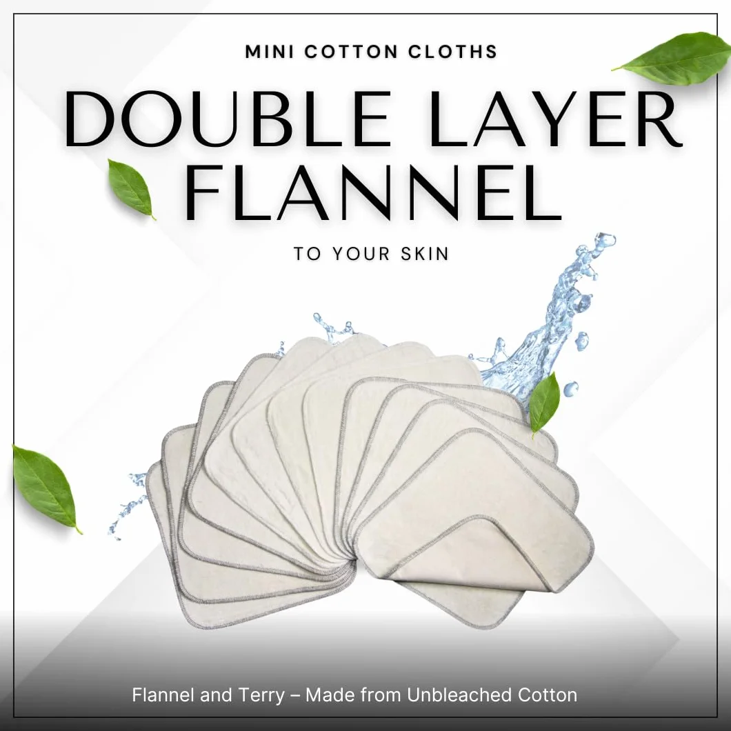 Gants de toilette en flanelle double couche avec éponge 12 pièces réutilisables bébé