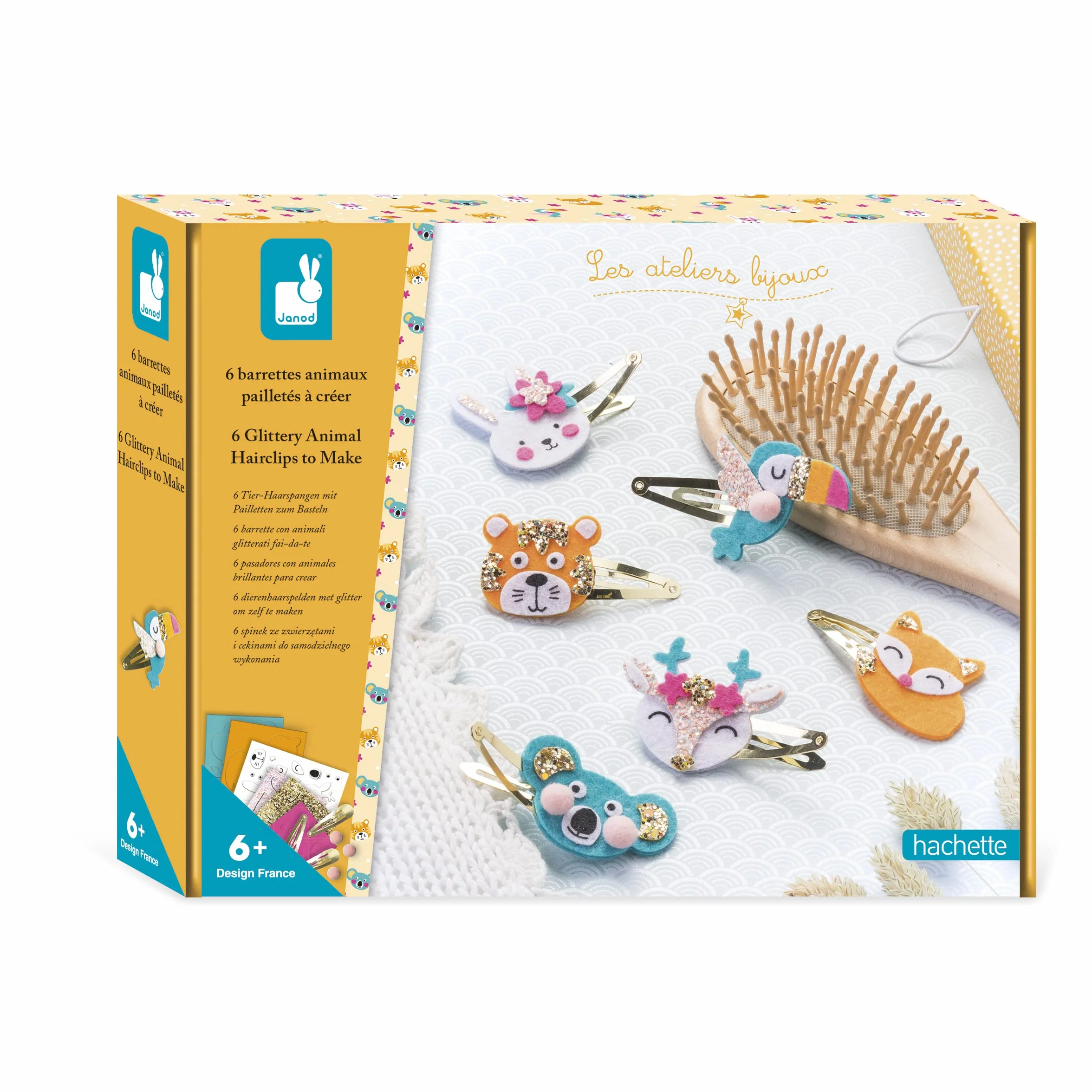 Janod Coffret 6 Barrettes à Créer Animaux Pailletés Les Ateliers Bijoux Kit Loisir Créatif Enfant Dès 6 ans