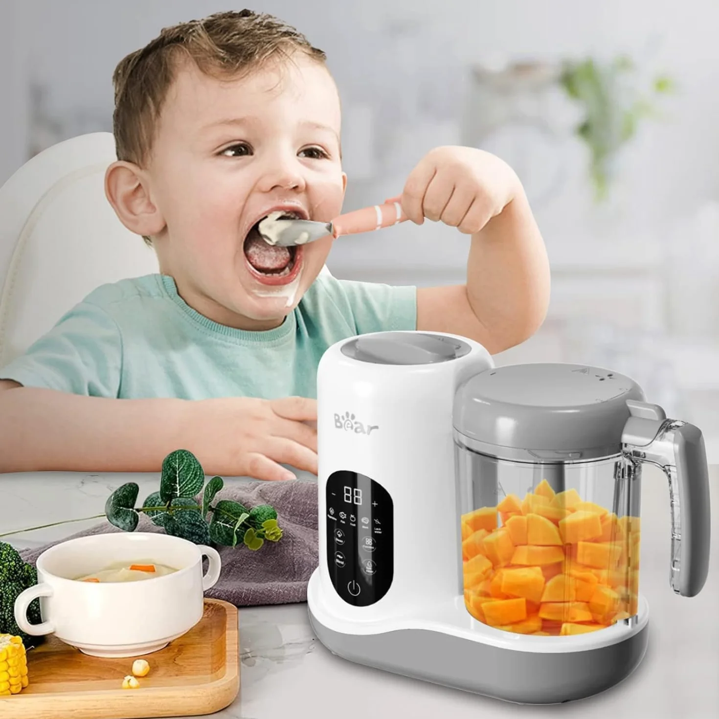 Bear Robot Cuiseur Mixeur pour Bébés 7-en-1, Cuisson automatique & Hachage, Autonettoyant, Blanc