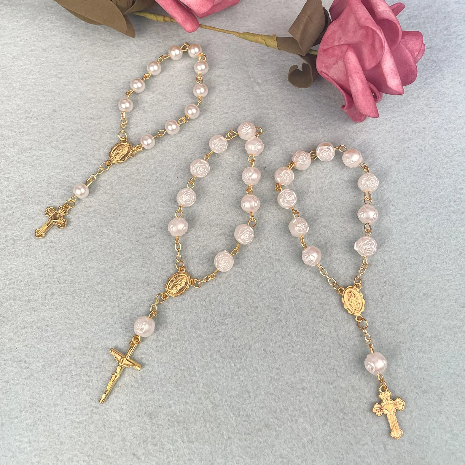 Chapelets À Doigts en Acrylique Chapelet Baptême avec Croix Fête Communion Mariage