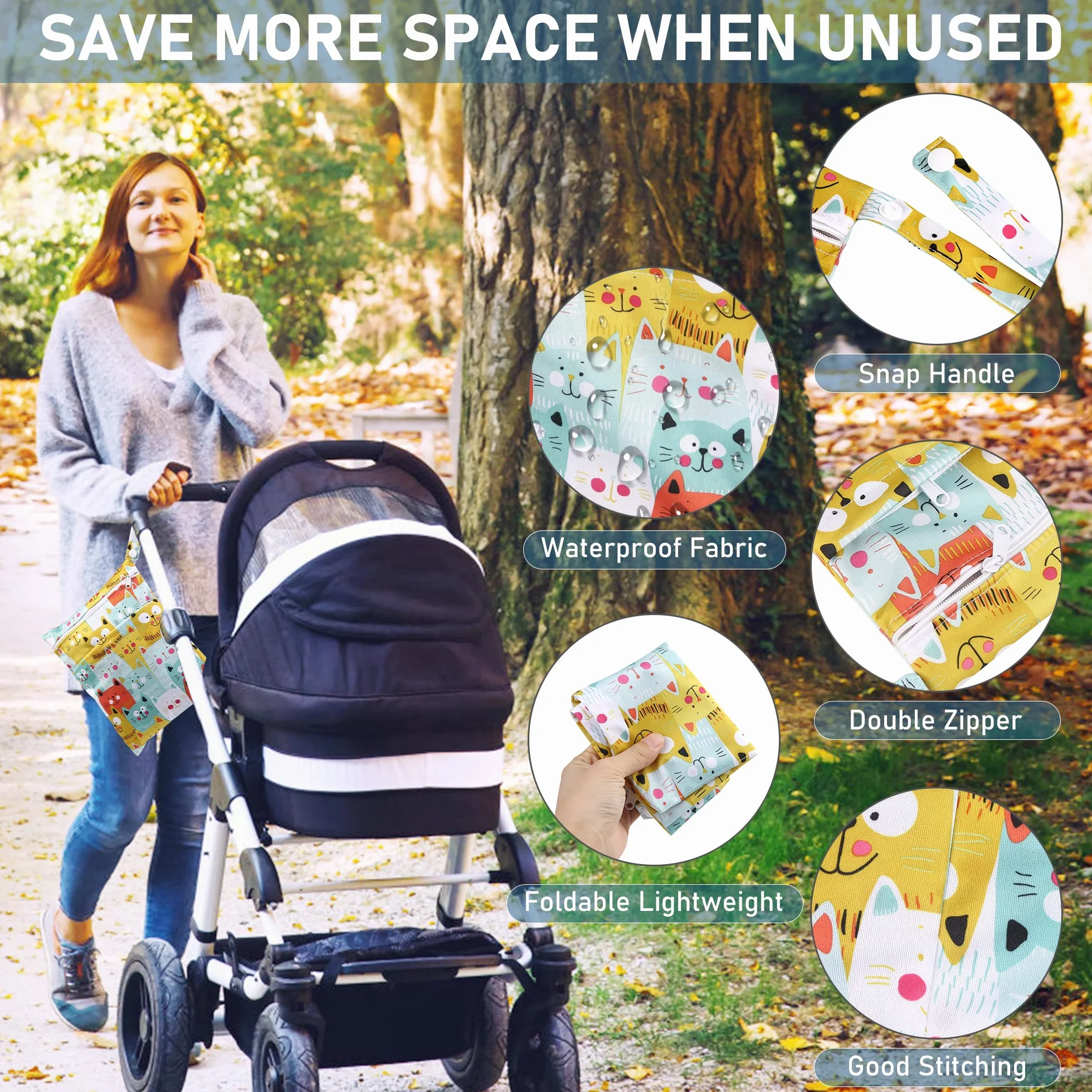 Wetbag Lot de 4 sacs à langer imperméables réutilisables avec fermeture éclair multicolore