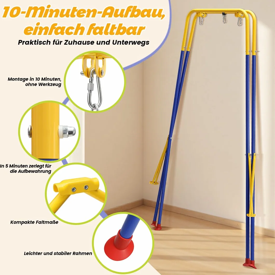 Balançoire bébé 4 en 1 pliable avec armature et ceinture de sécurité