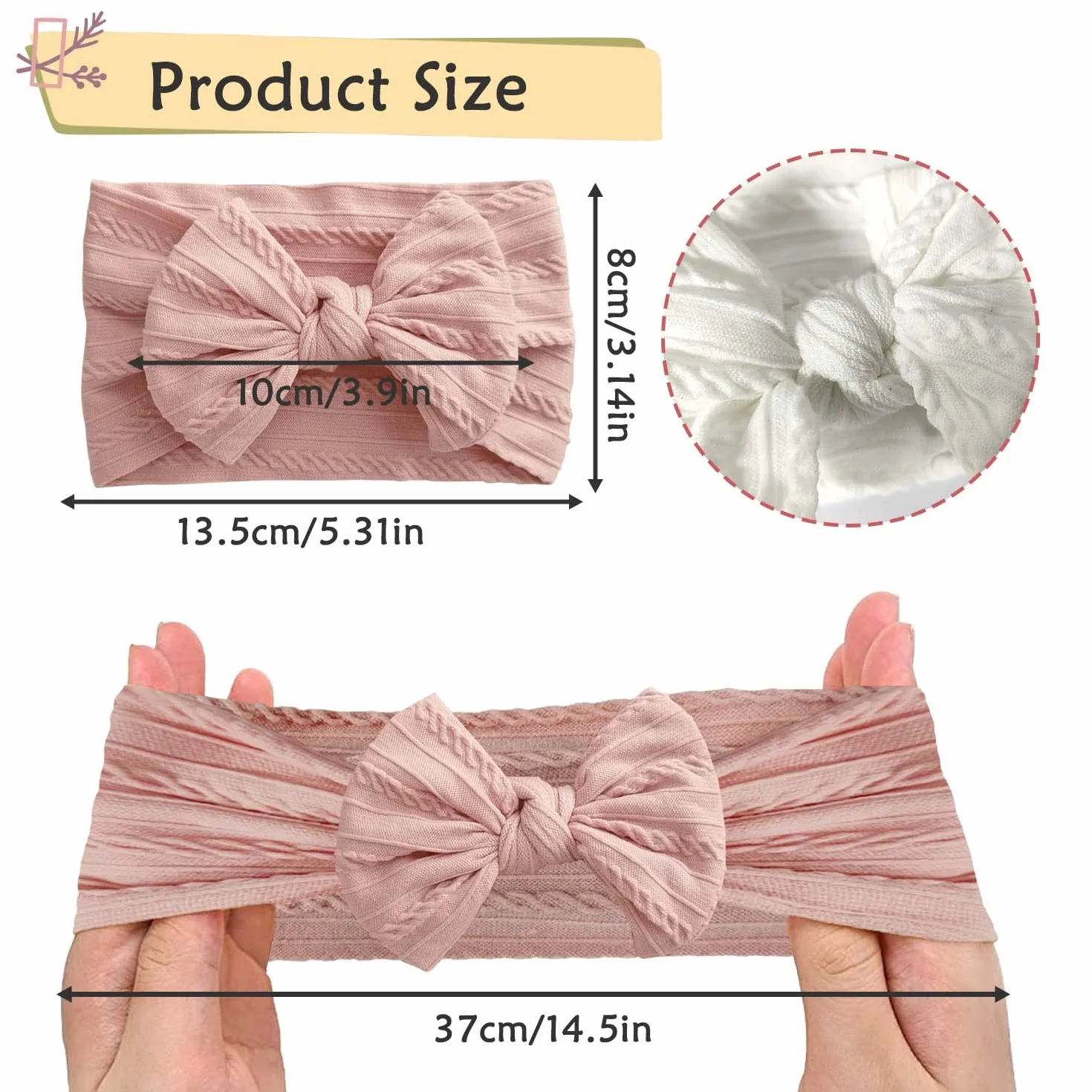 Bandeau Turban Bébé Fille Nylon Élastique Souple Rose Blanc 2 Pièces