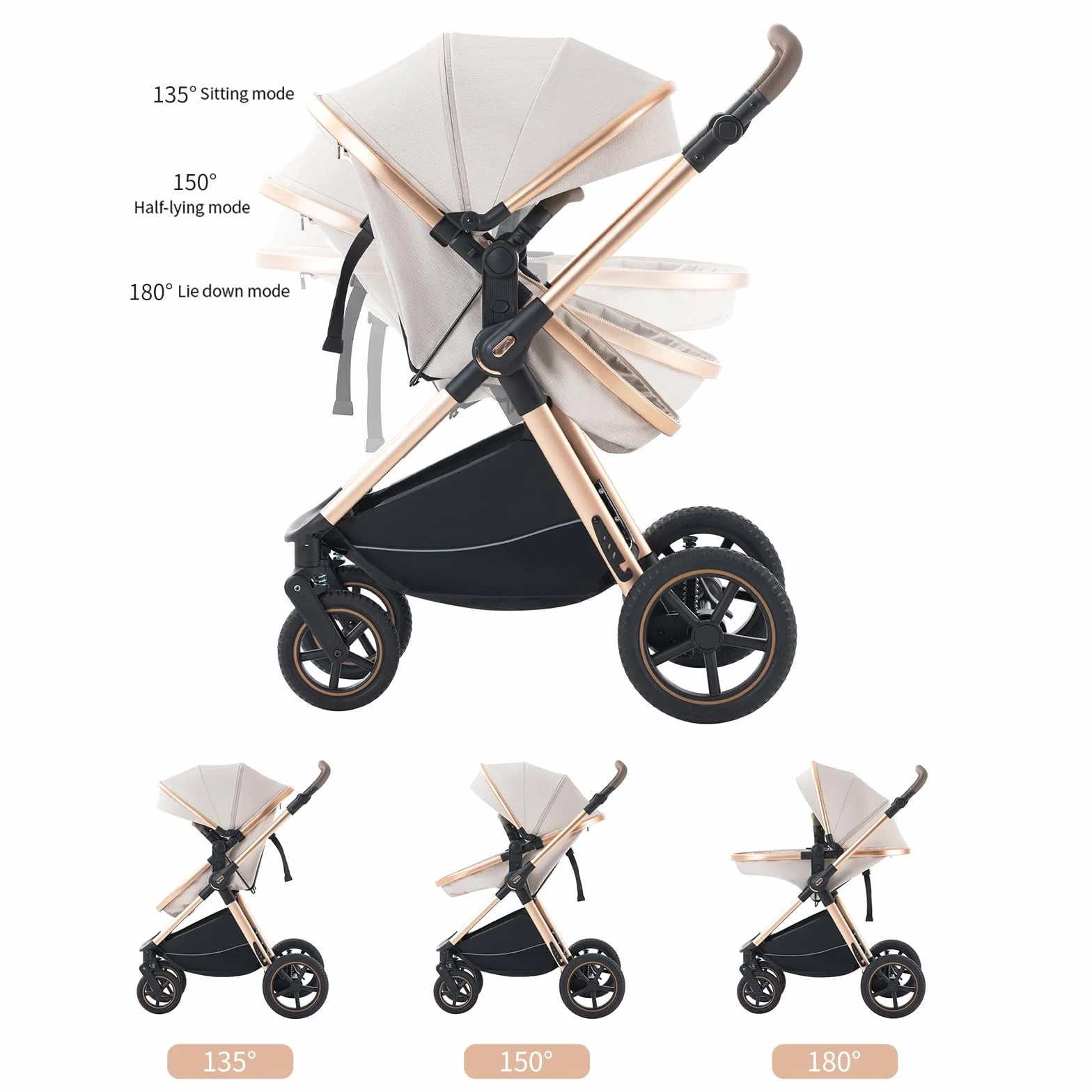 Poussette 3 en 1 avec porte-bébé 0 à 4 Ans jusqu'à 22 kg Pliable Noir