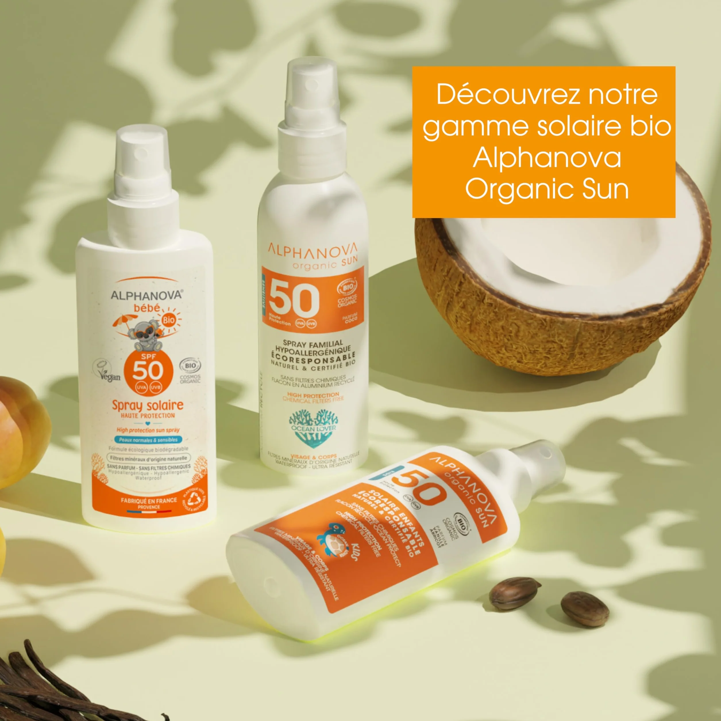 ALPHANOVA Spray solaire Enfants SPF 50 Filtre minéral naturel 125g