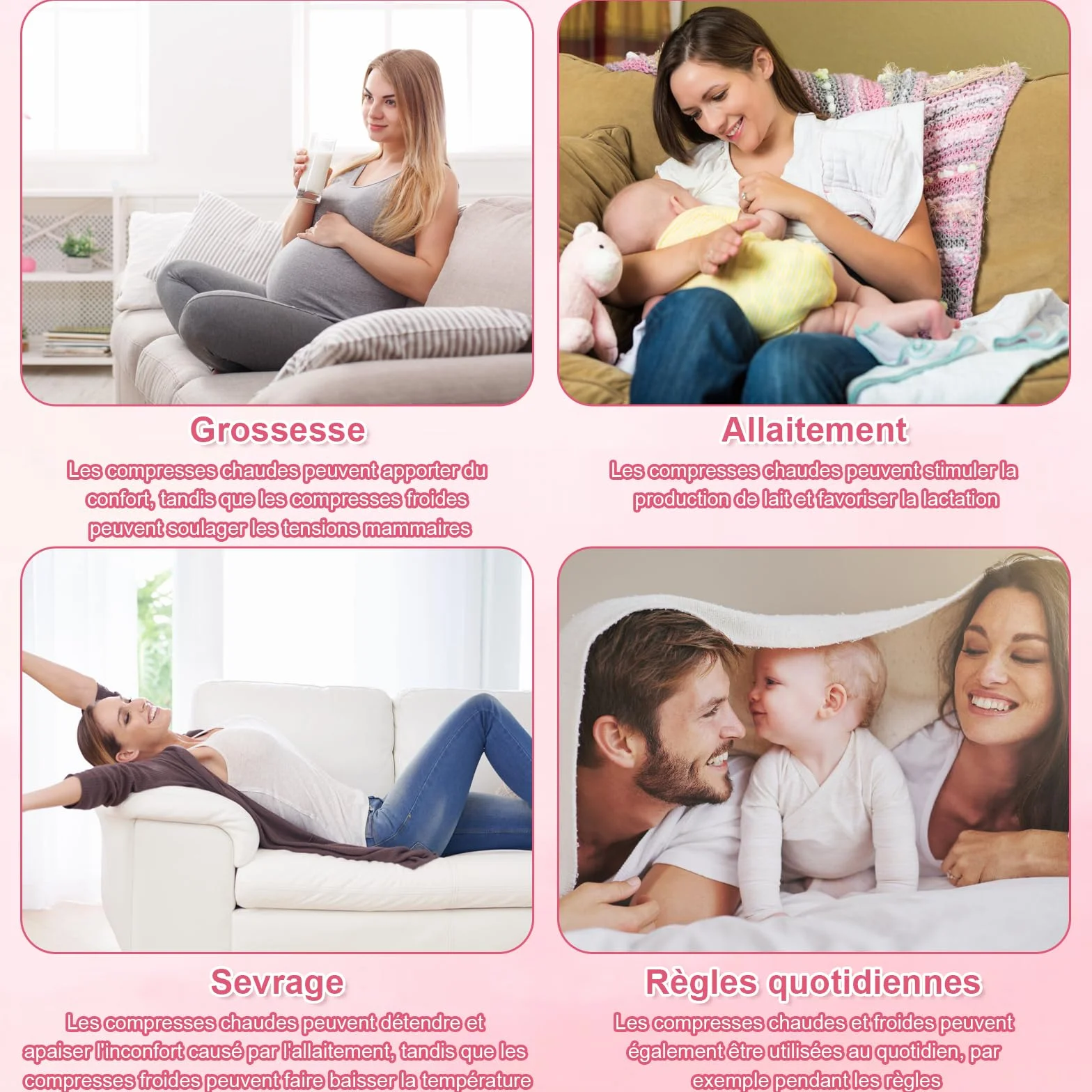 KASURE Coussinets Allaitement 2 PCS + 2 Bambou Réutilisables Gel Chaud/Froid Soulager Engorgement Mammite Accessoires Maman